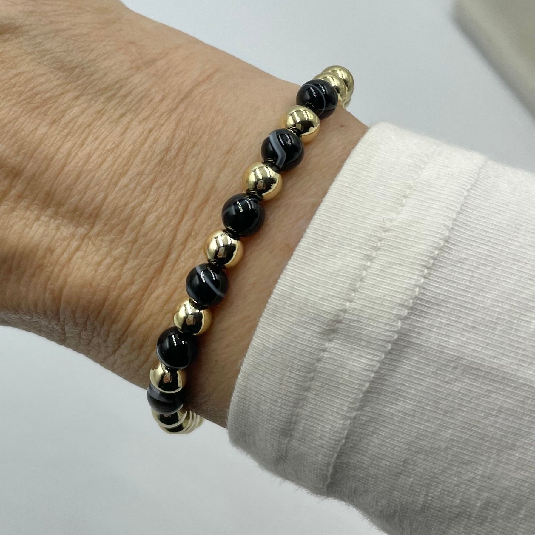 14K Gold Filled & Gemstone Bracelet ~ Tuxedo Agate