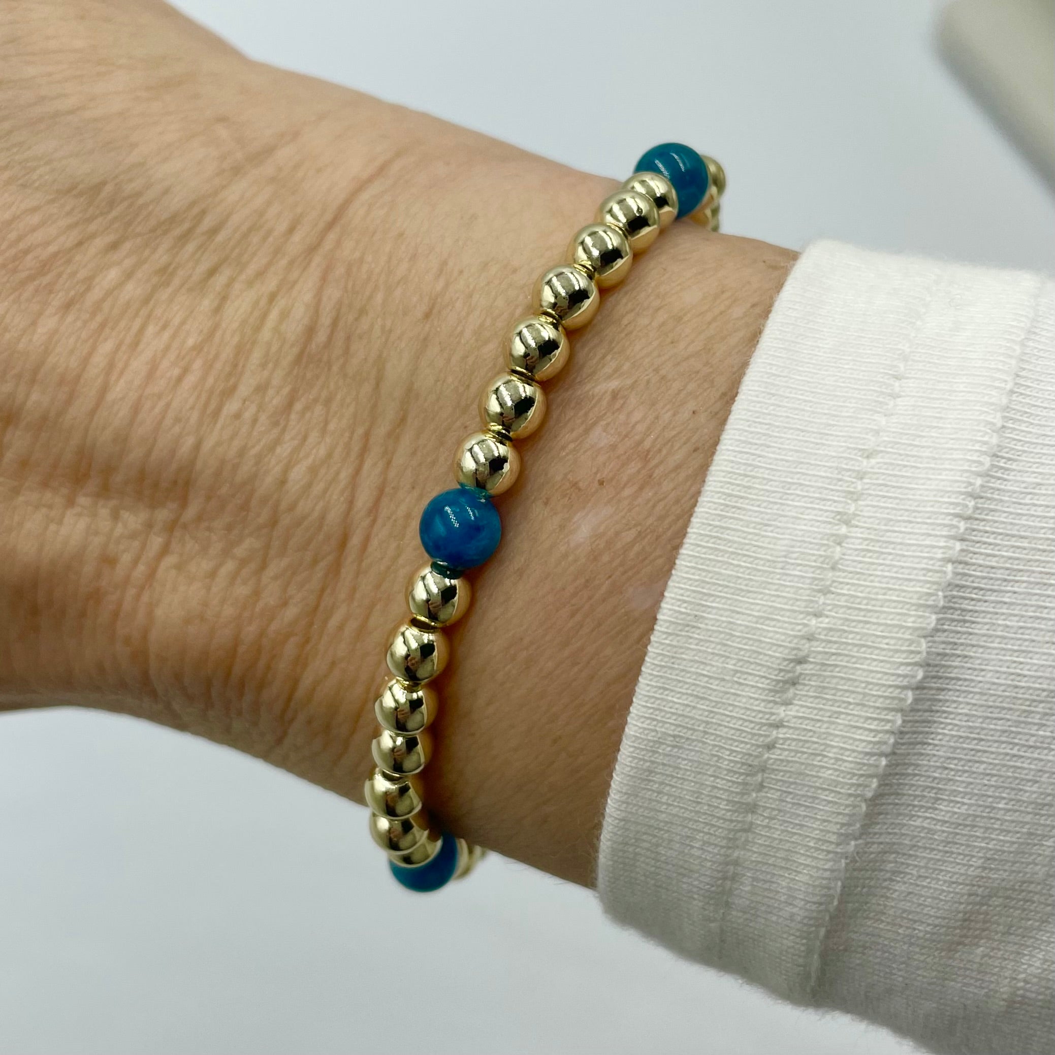 14K Gold Filled & Gemstone Satellite Bracelet ~ Teal Blue Apatite