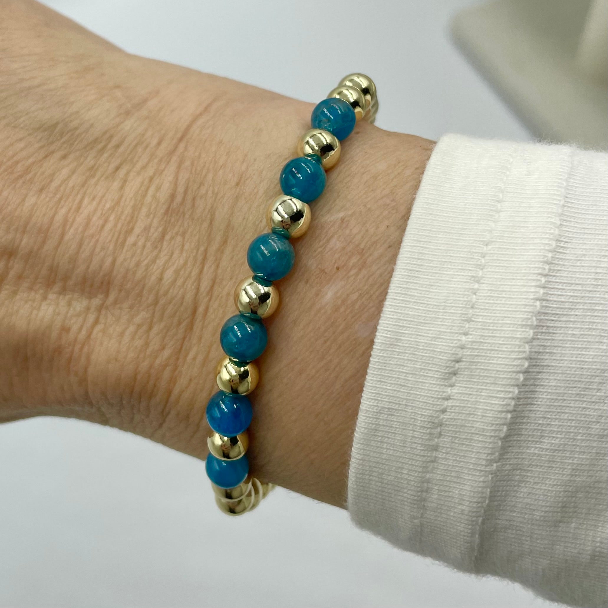 14K Gold Filled & Gemstone Bracelet ~ Teal Blue Apatite