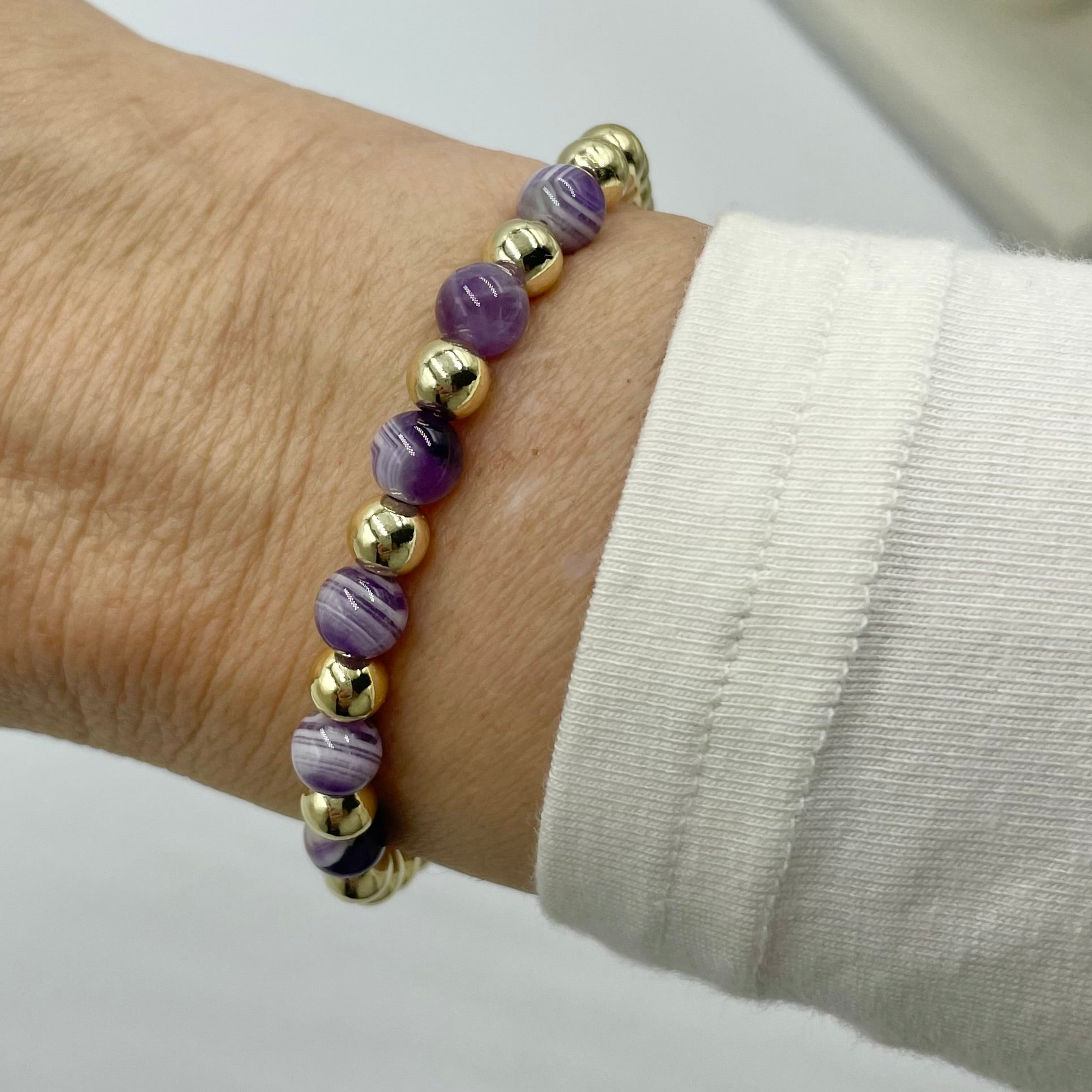 14K Gold Filled & Gemstone Bracelet ~ Chevron Amethyst