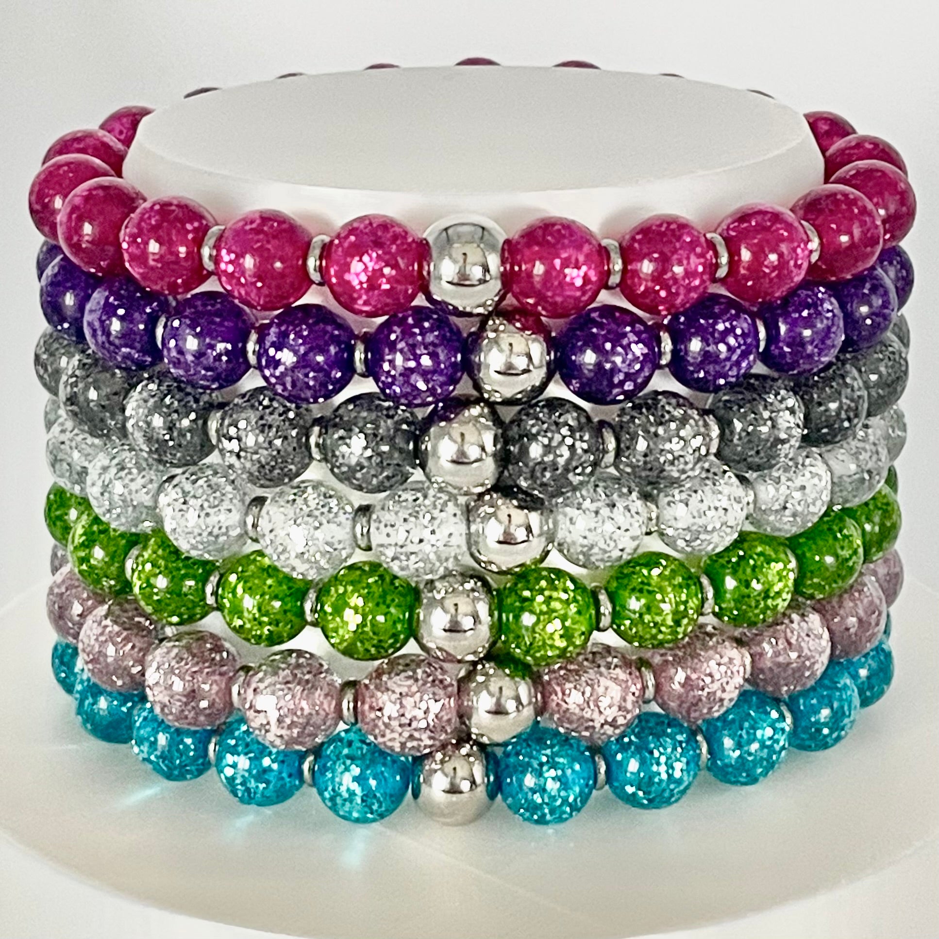 White Diamond | Glitter Stretch Bracelet | Lila Apricot