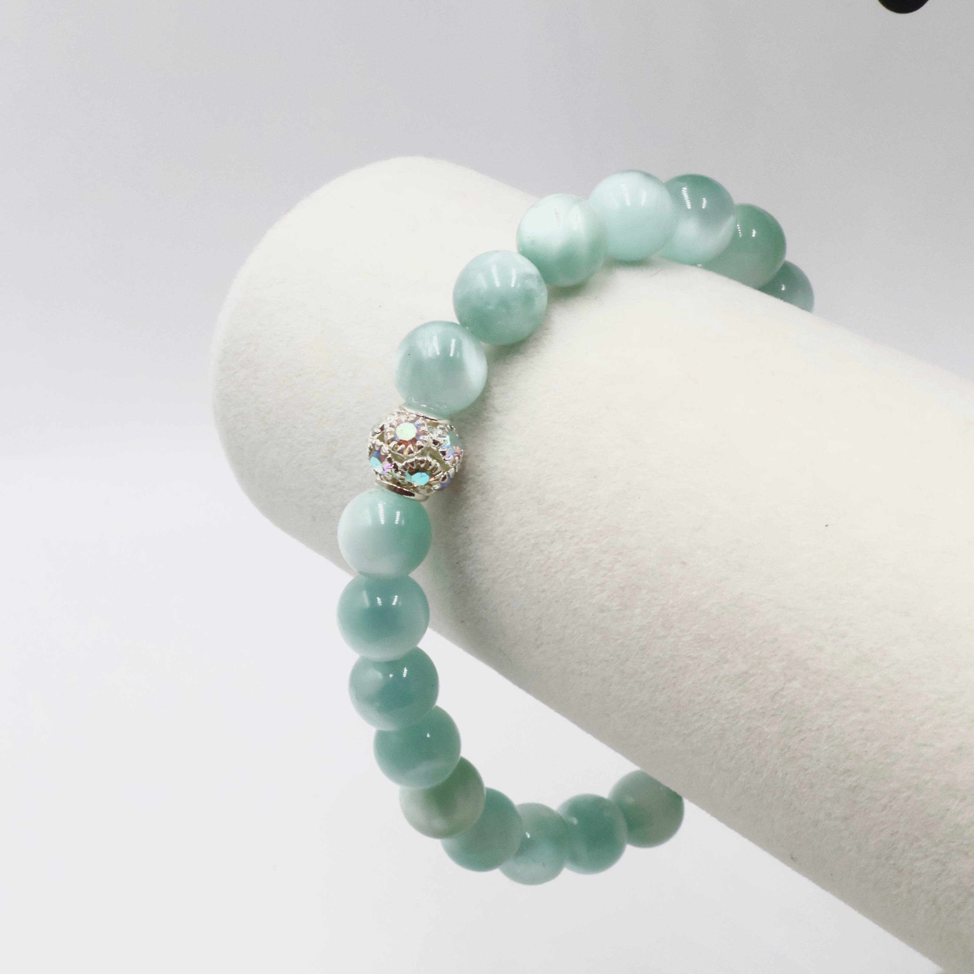 Chatoyant Green Moonstone with Angel Charm