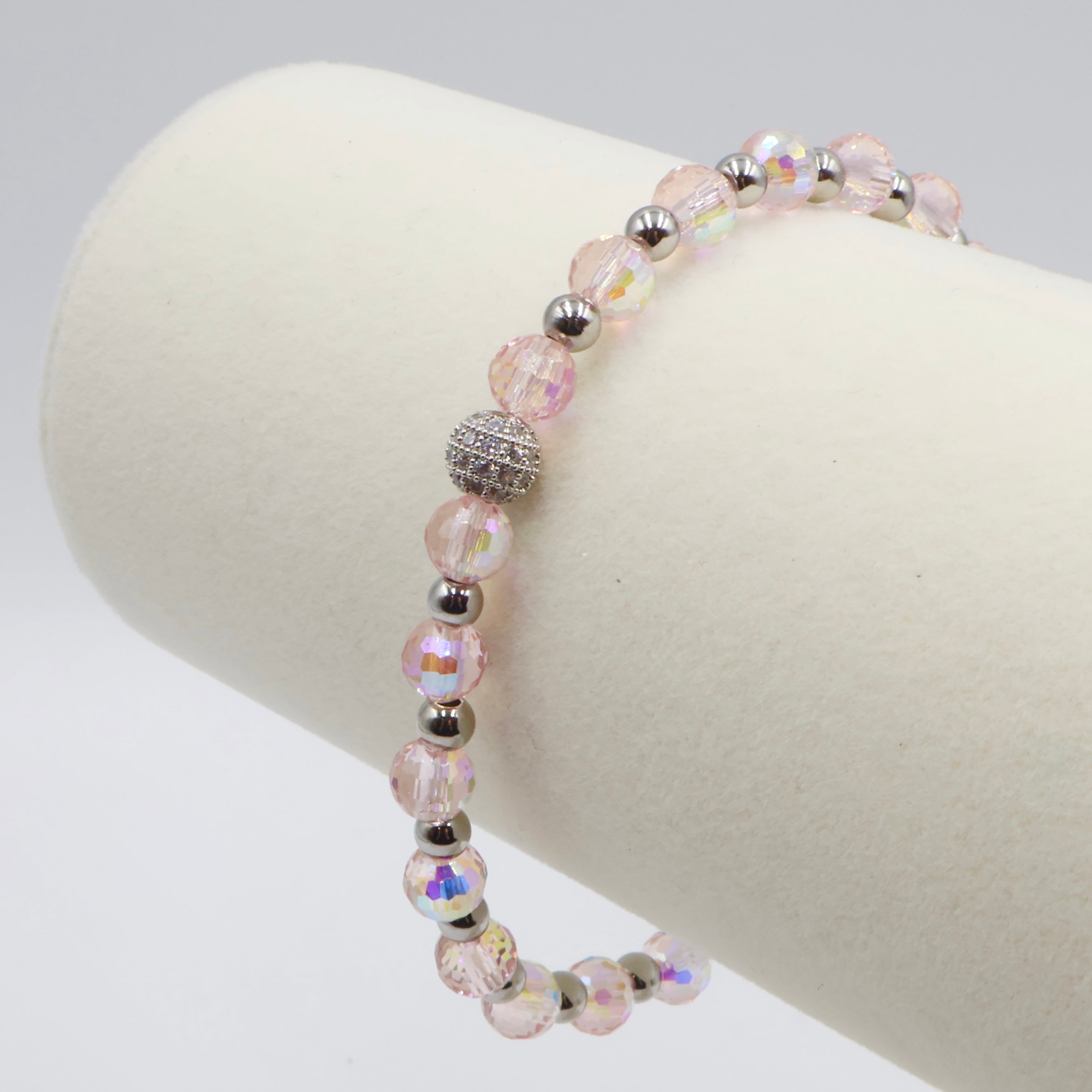 Crystal Glass Bracelet ~ Light Pink Rose ~ 6MM