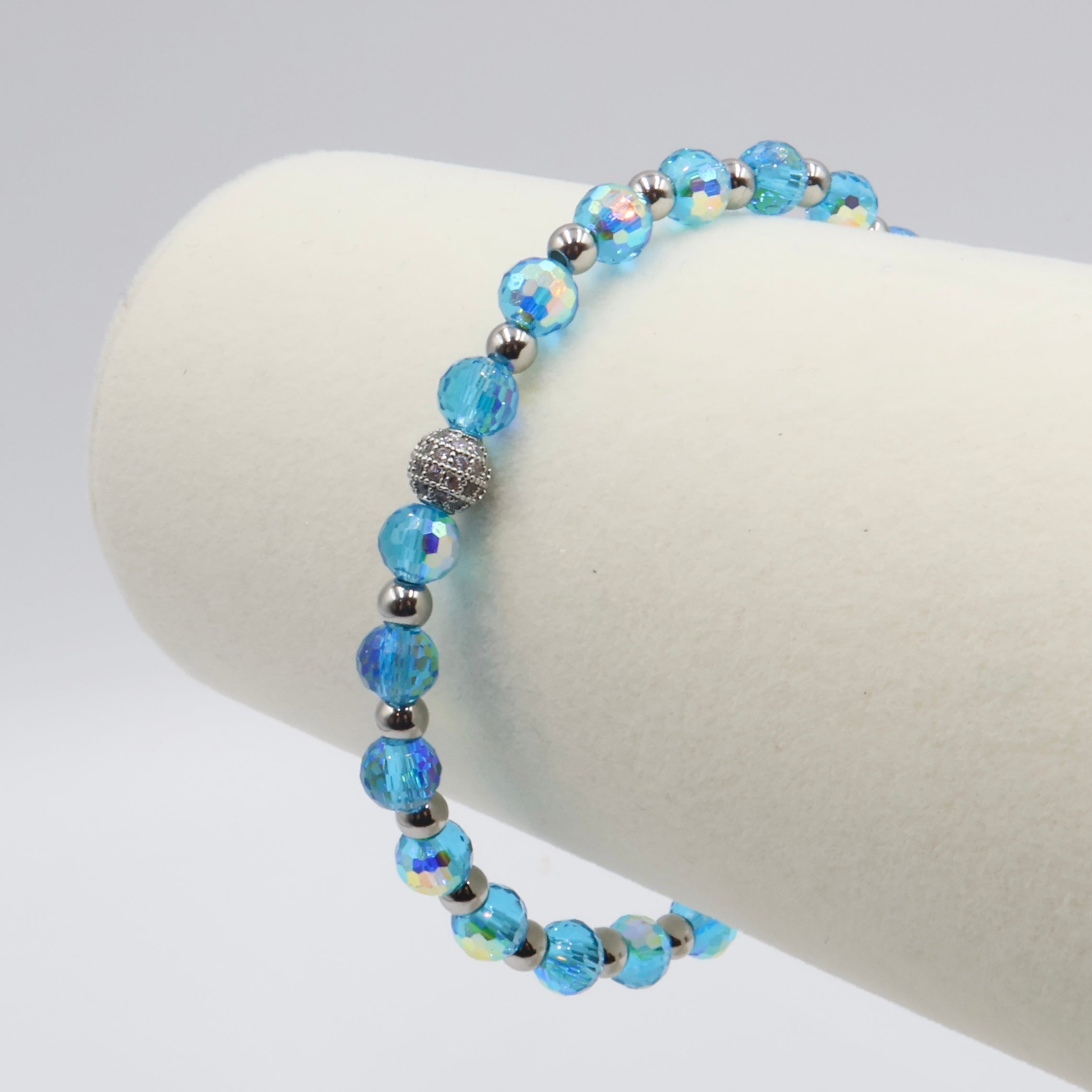 Crystal Glass Bracelet ~ Deep Aqua ~ 6MM