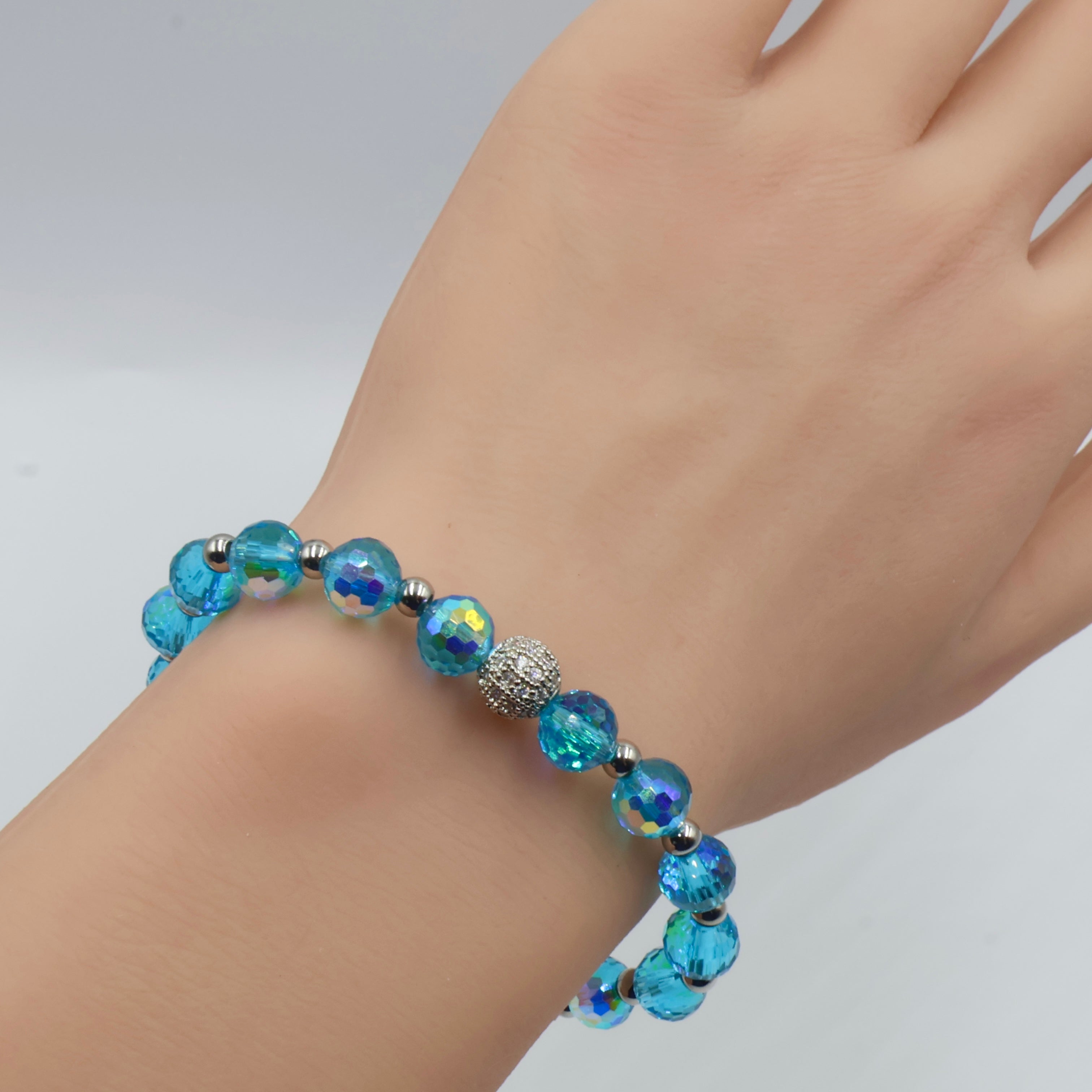 Crystal Glass Bracelet ~ Deep Aqua ~ 8MM