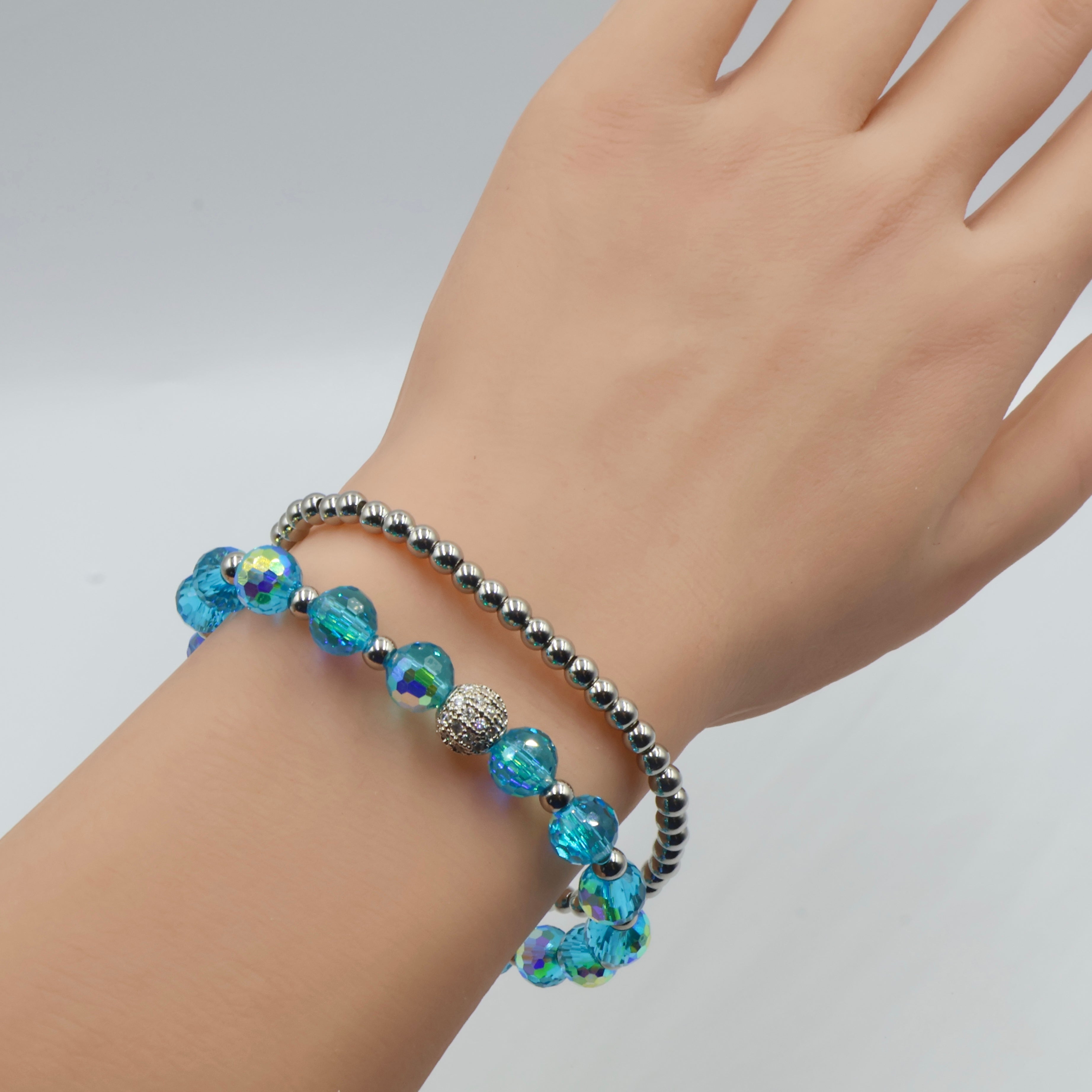 Crystal Glass Bracelet ~ Deep Aqua ~ 8MM