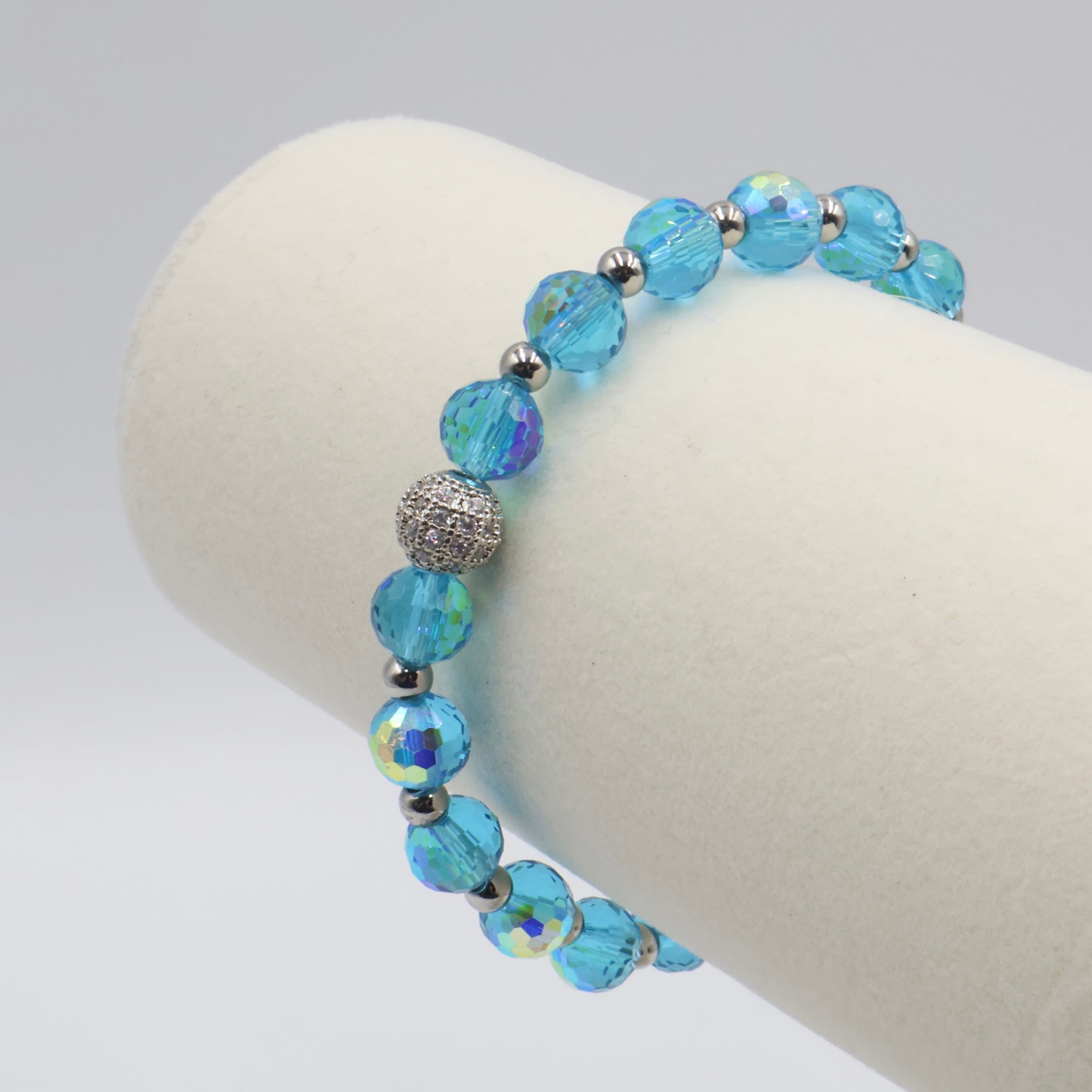 Crystal Glass Bracelet ~ Deep Aqua ~ 8MM