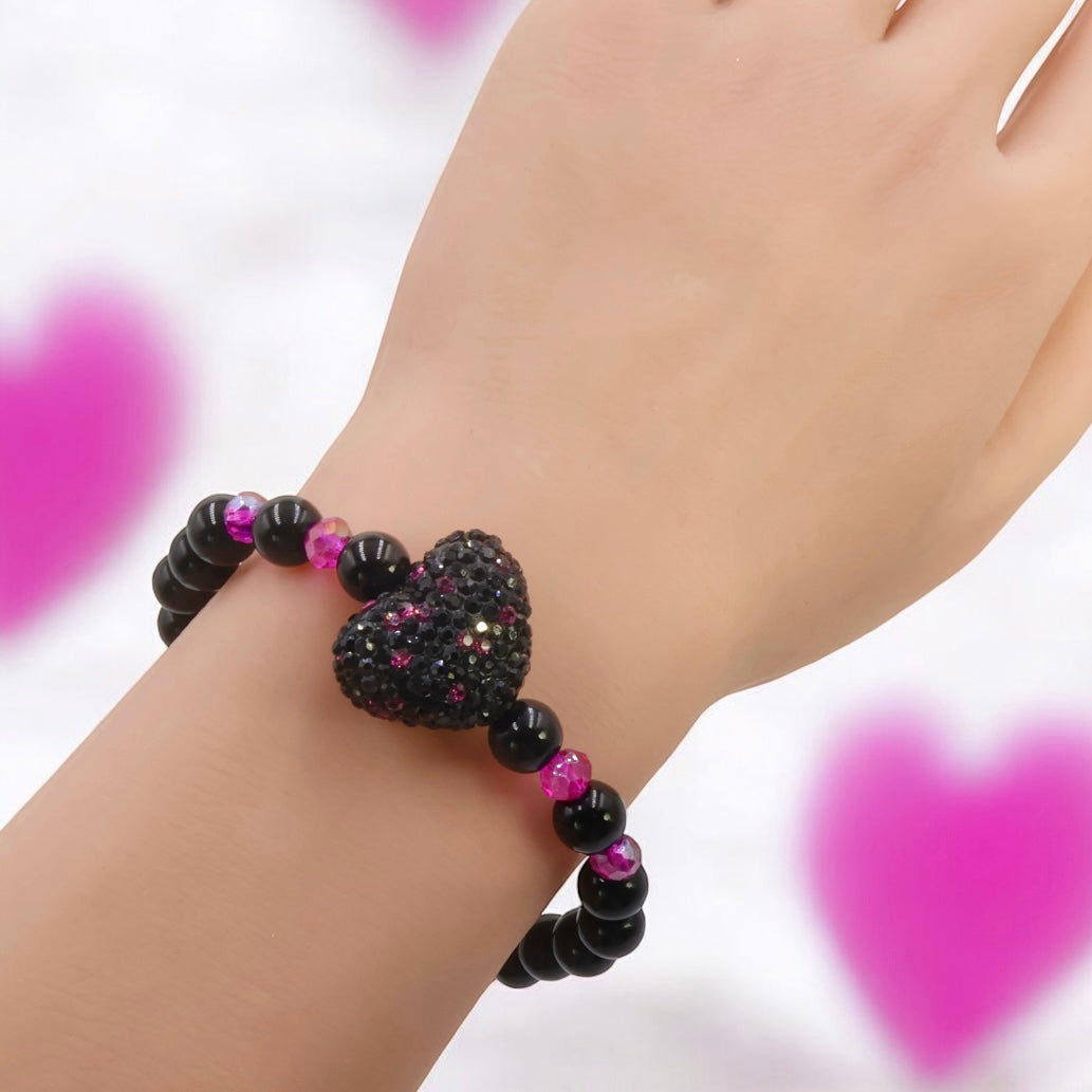 Black Shamballa Heart Bracelet