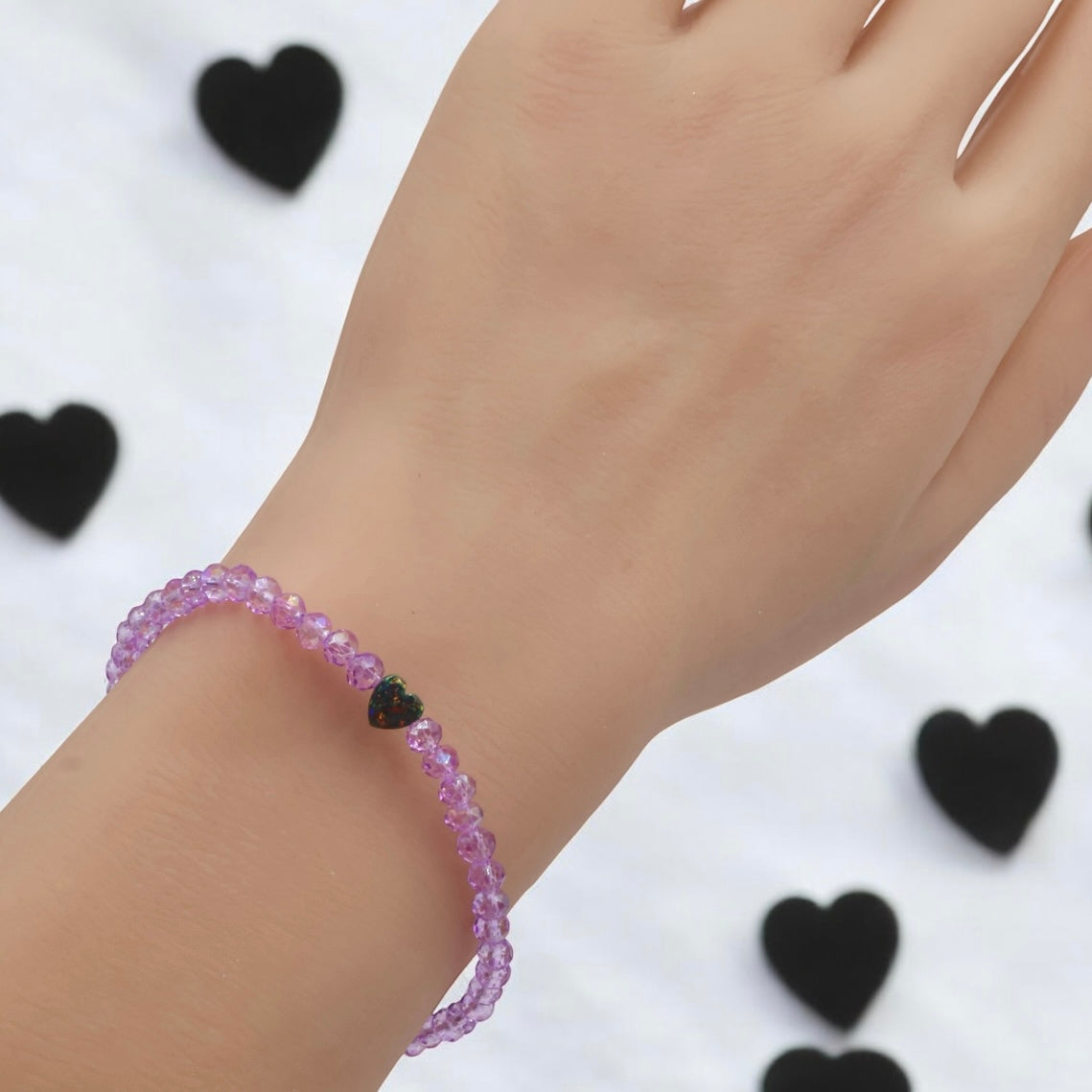 Opal Heart Bracelet ~ Midnight Rainbow