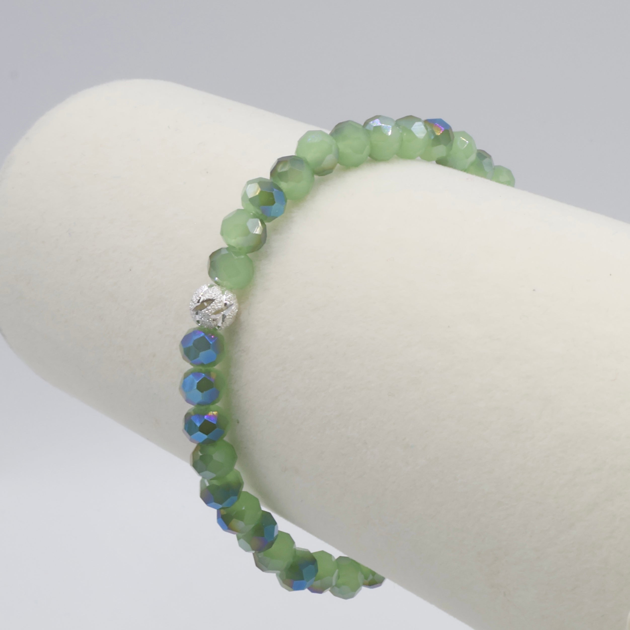 Faceted Rondelle Stretch Bracelet with Clover Charm