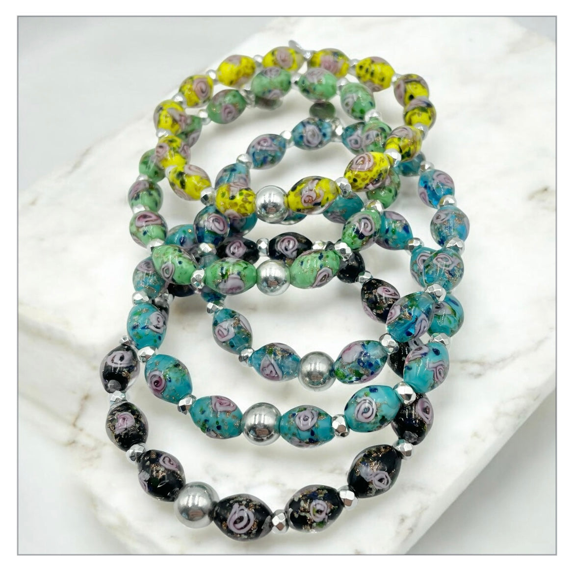 Luminous Oval Rose Bracelets ~ Midnight Rose