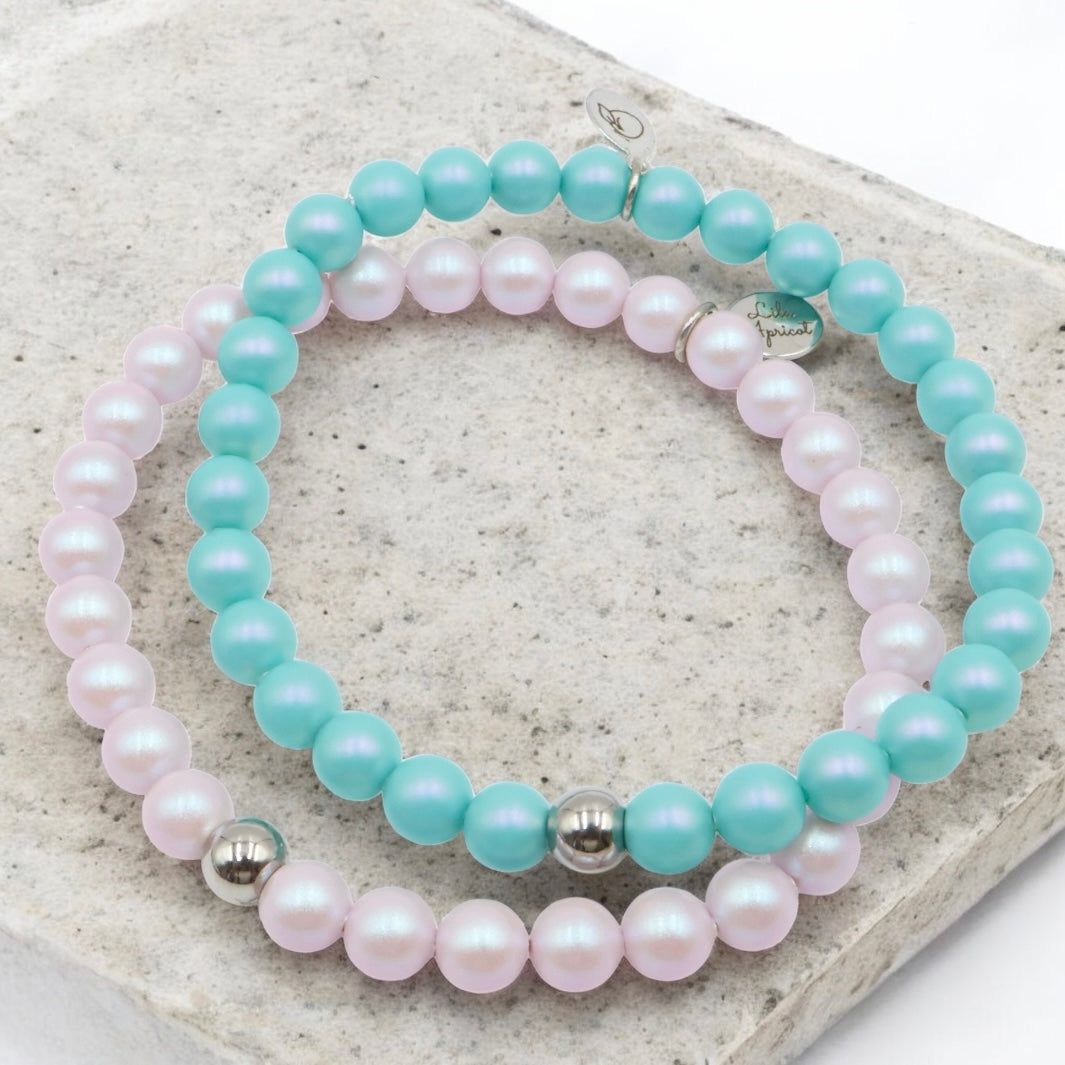 Austrian Crystal Pearl Bracelet ~ Iridescent Pink