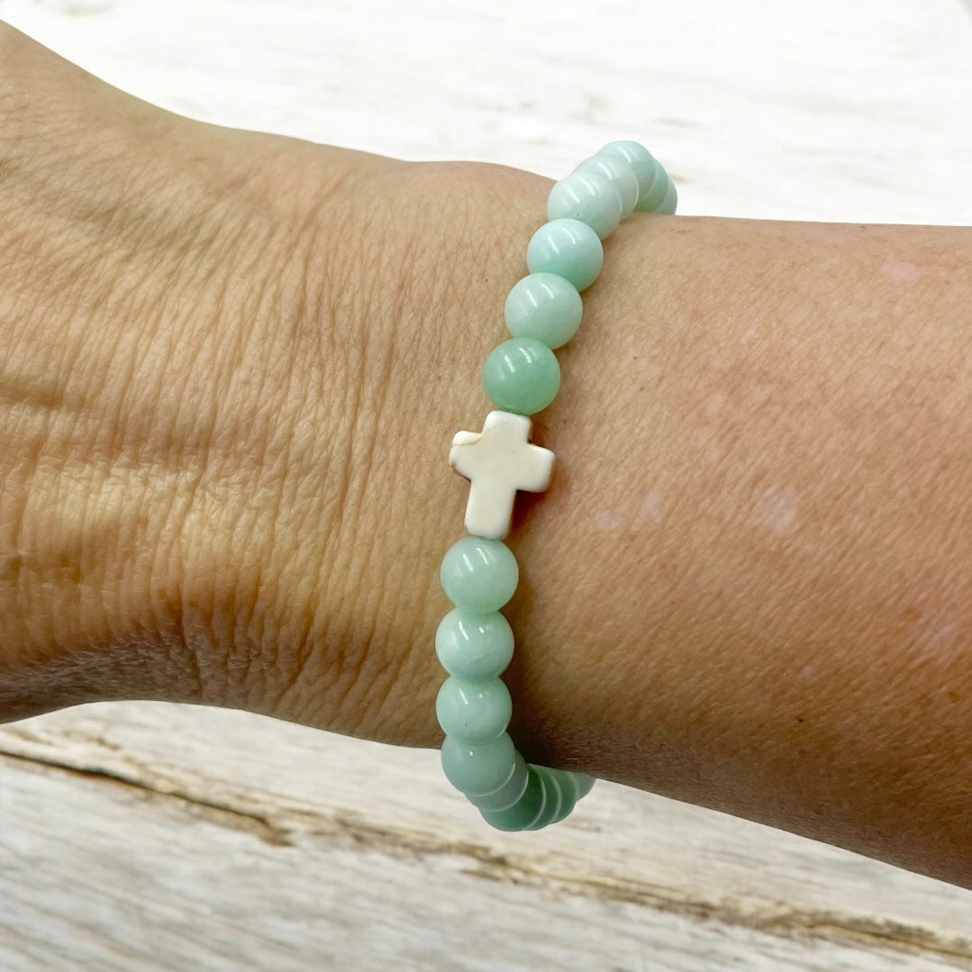 Sky Blue Jade Cross Bracelet