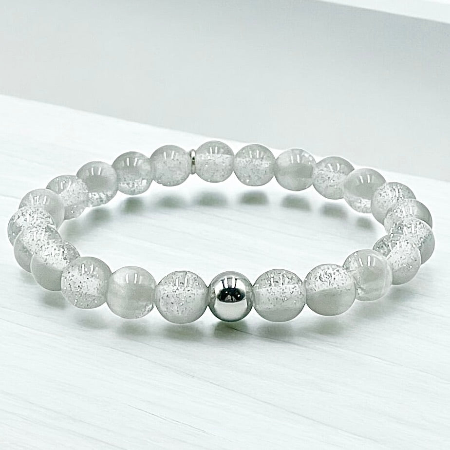 Arctic Silver | Satin Glitter Bracelet