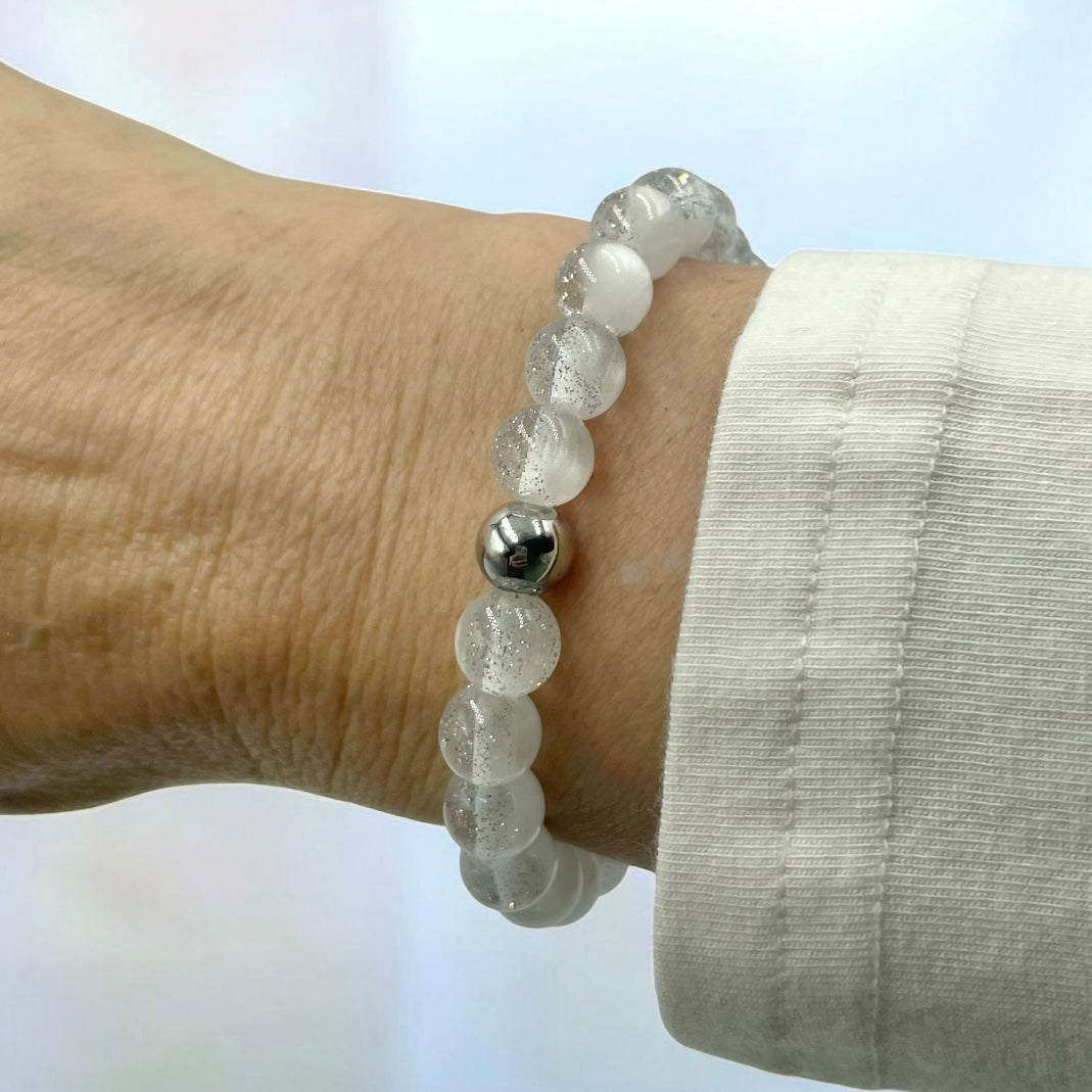 Satin Glitter Bracelet ~ White Dove