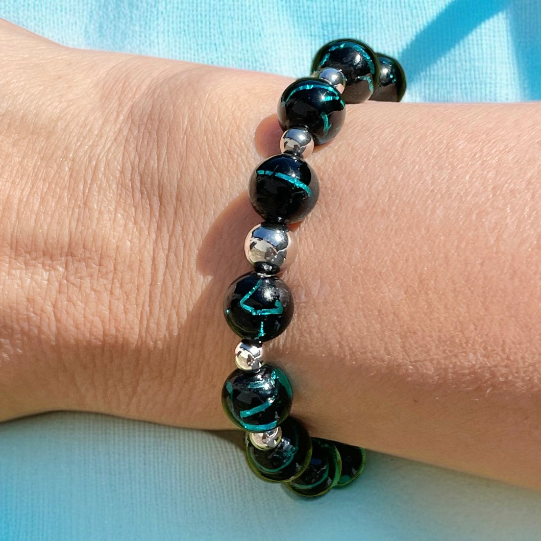 Statement Bracelet ~ Black Teal Flash