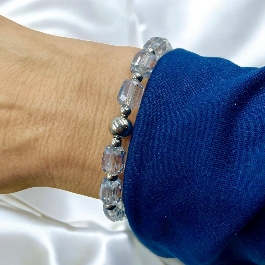 Faceted Cylinder Shape Bracelet ~ Heather Blue