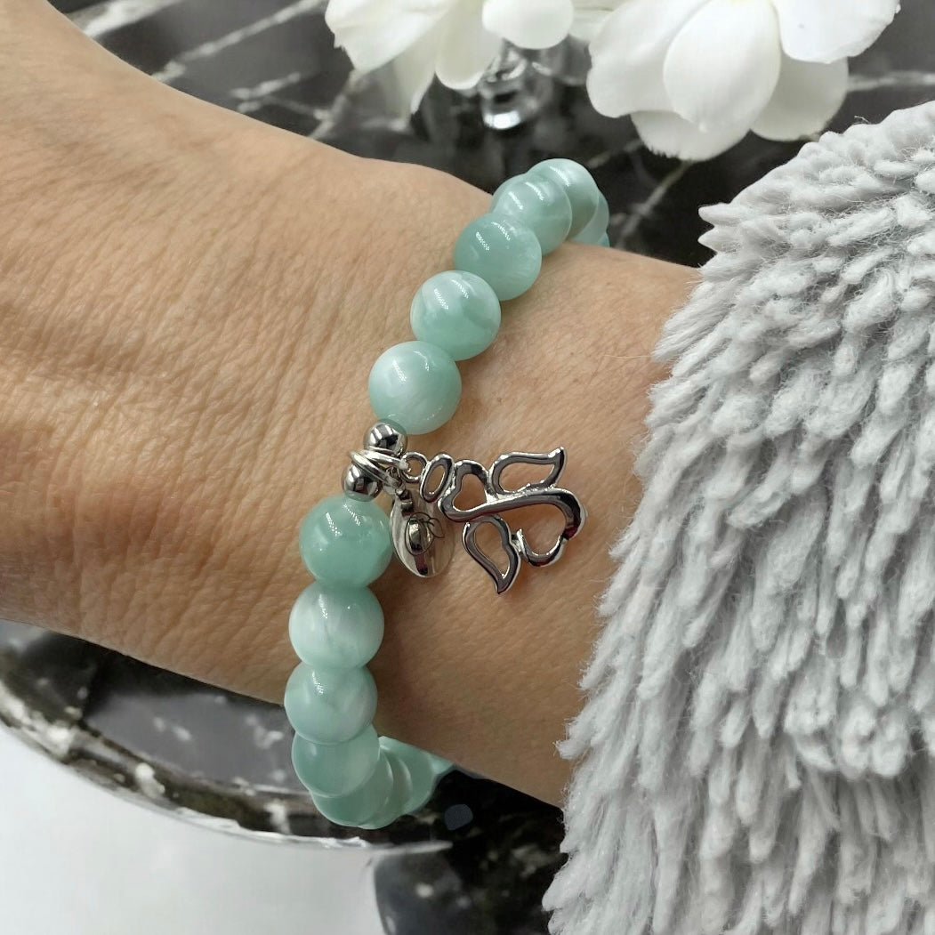 Chatoyant Green Moonstone with Angel Charm