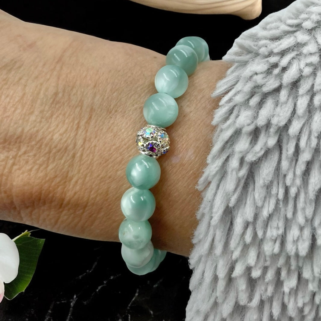 Chatoyant Green Moonstone with Angel Charm