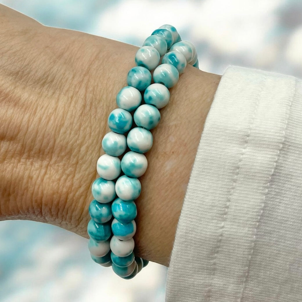 Gemstone Wrap Bracelet ~ Aqua Rain Flower Jade