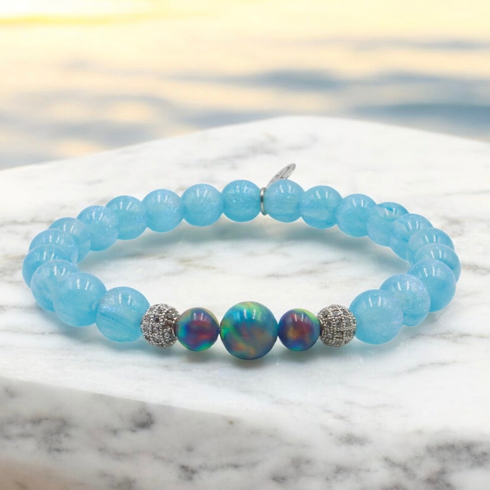 Island Ocean with Blue Aura Opals