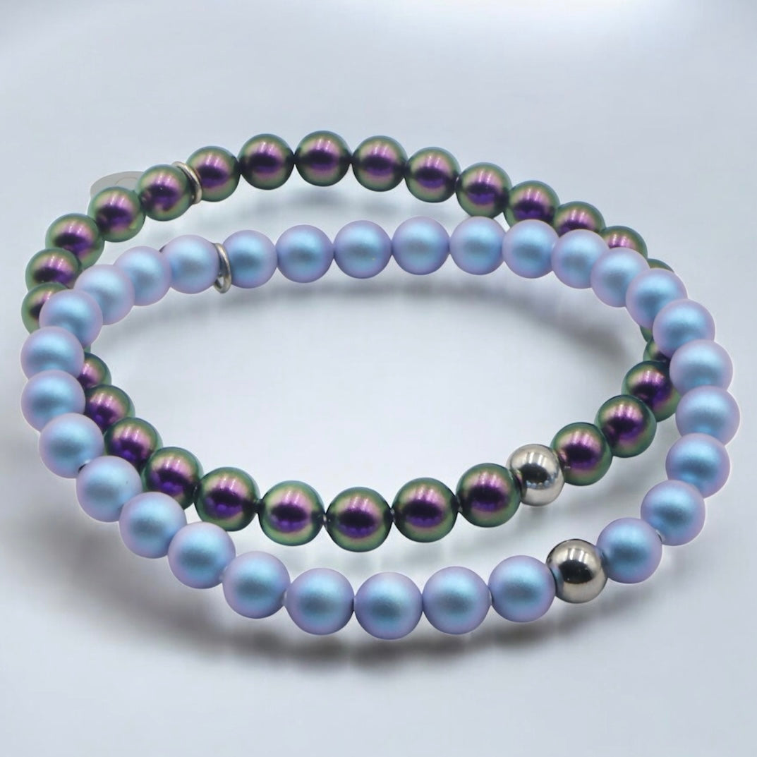 Austrian Crystal Pearl Bracelet ~ Iridescent Light Blue