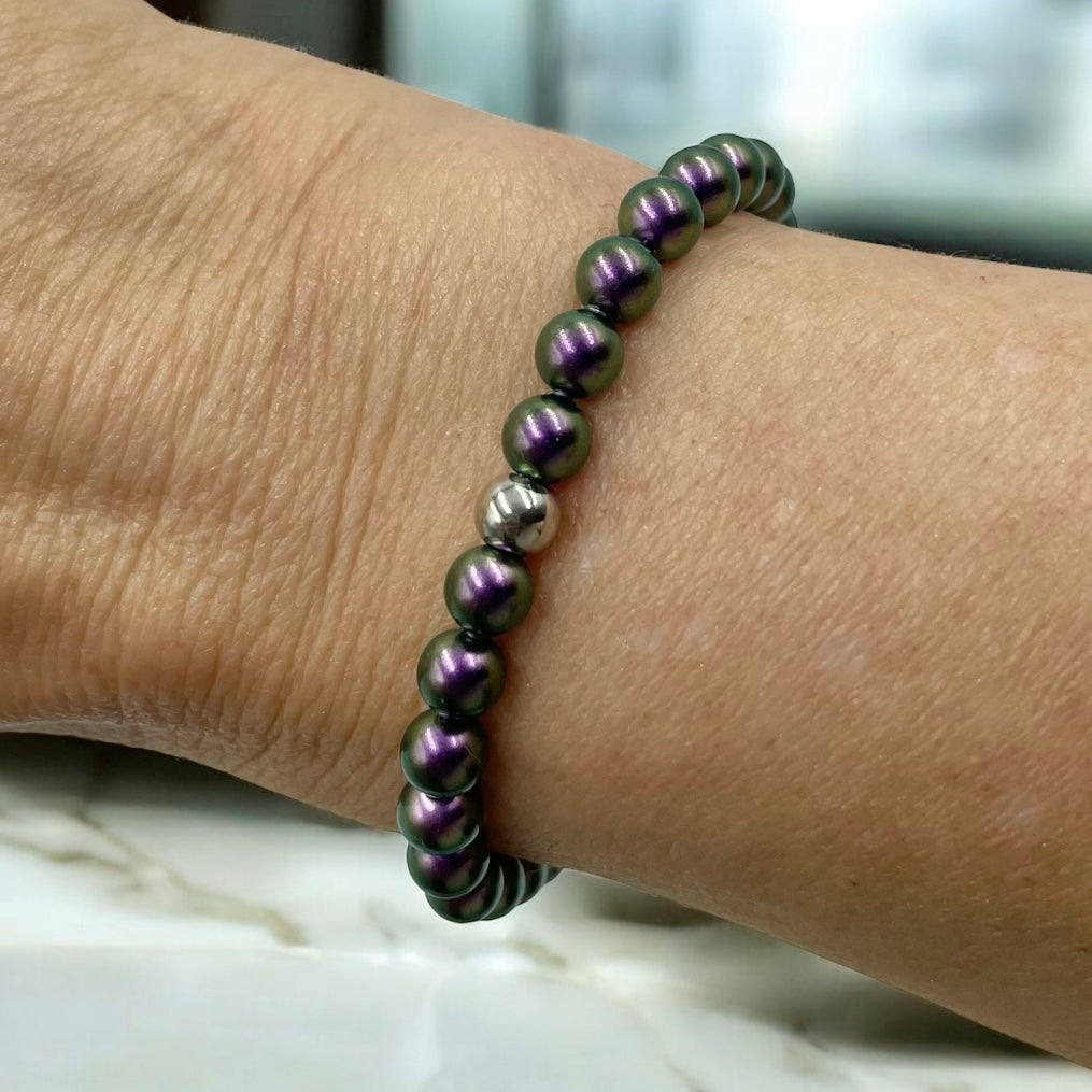 Austrian Crystal Pearl Bracelet ~ Iridescent Purple