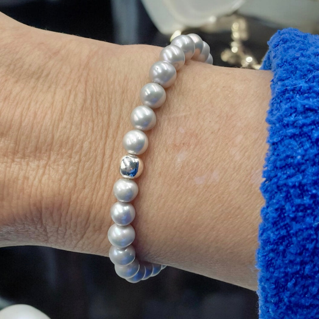 Genuine Freshwater Cultured Pearl Bracelet ~ Platinum Silver ~ 6-6.5mm