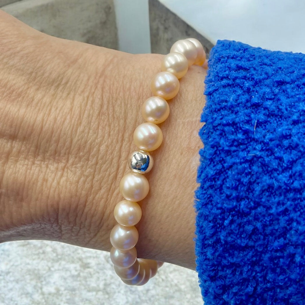 Genuine Freshwater Cultured Pearl Bracelet ~ Peach ~ 7mm