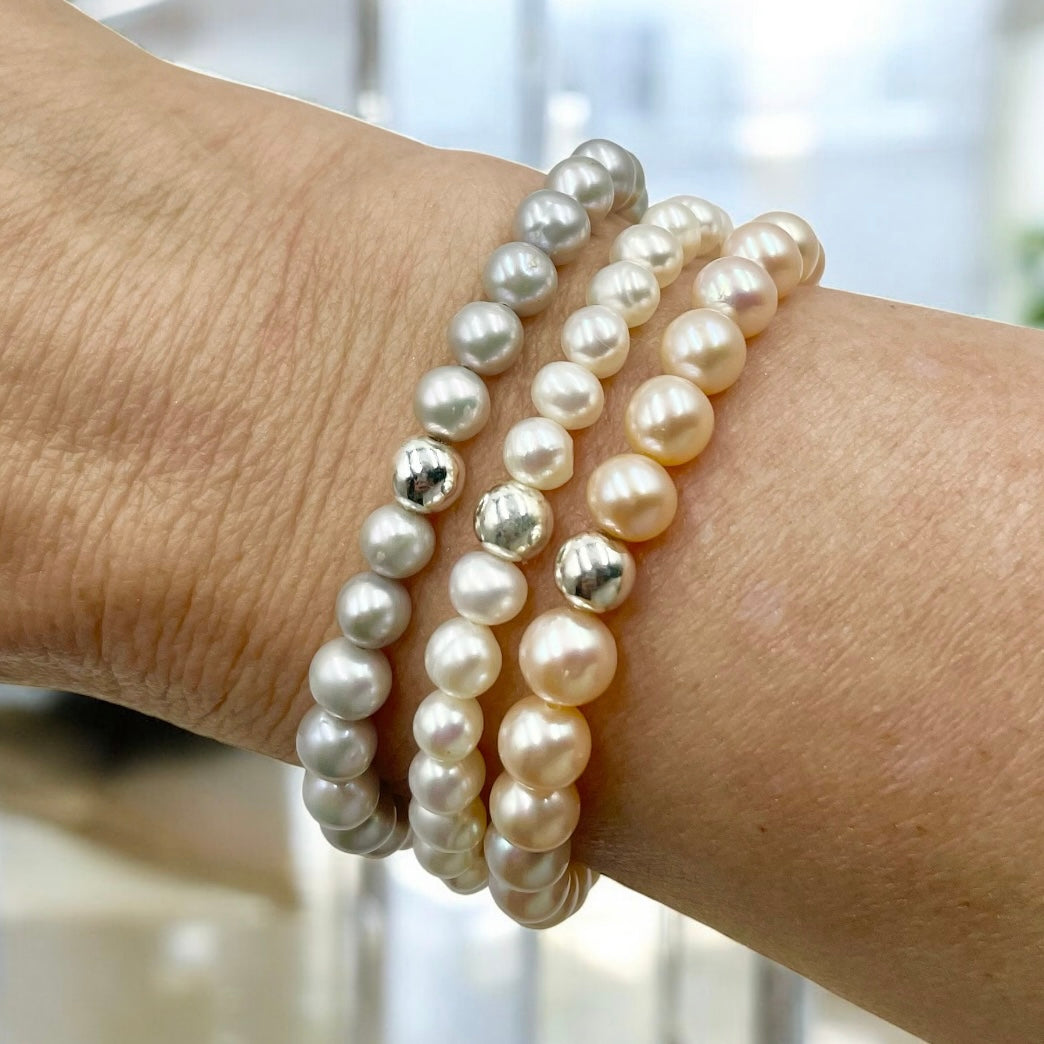 Genuine Freshwater Cultured Pearl Bracelet ~ Platinum Silver ~ 6-6.5mm