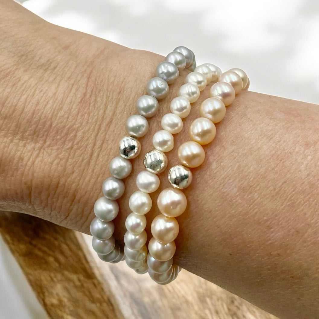 Genuine Freshwater Cultured Pearl Bracelet ~ White ~ 5-6mm
