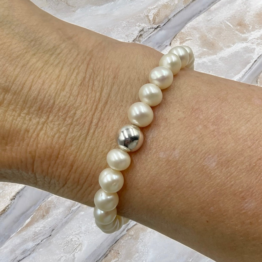 Genuine Freshwater Cultured Pearl Bracelet ~ White ~ 7-8mm