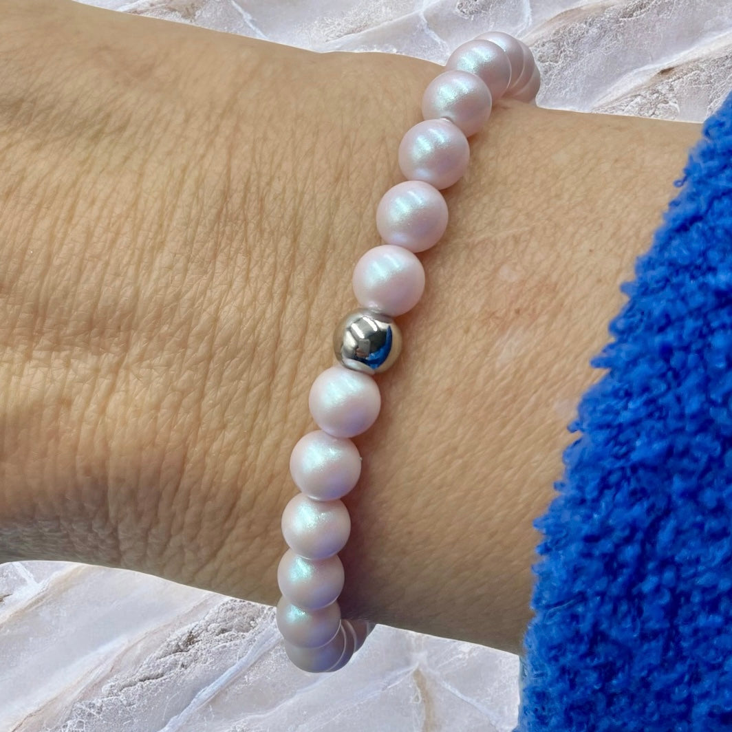 Austrian Crystal Pearl Bracelet ~ Iridescent Pink