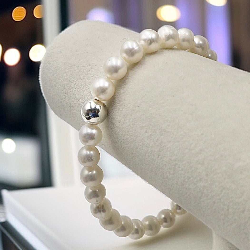 Genuine Cultured Freshwater Pearl Bracelet | White | 8mm