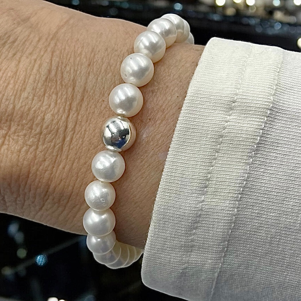Genuine Cultured Freshwater Pearl Bracelet | White | 8mm