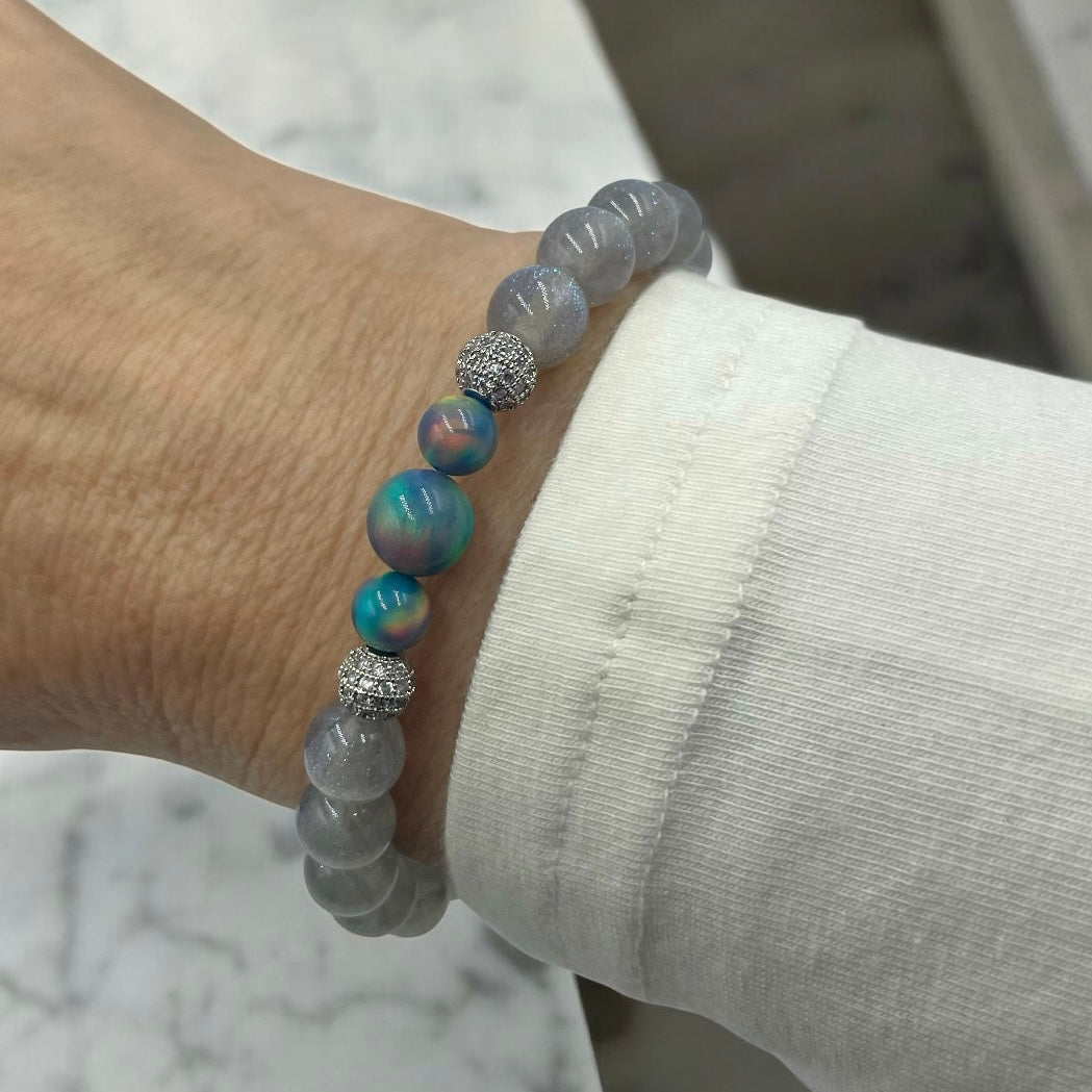 Silver Shine with Blue Aura Opals