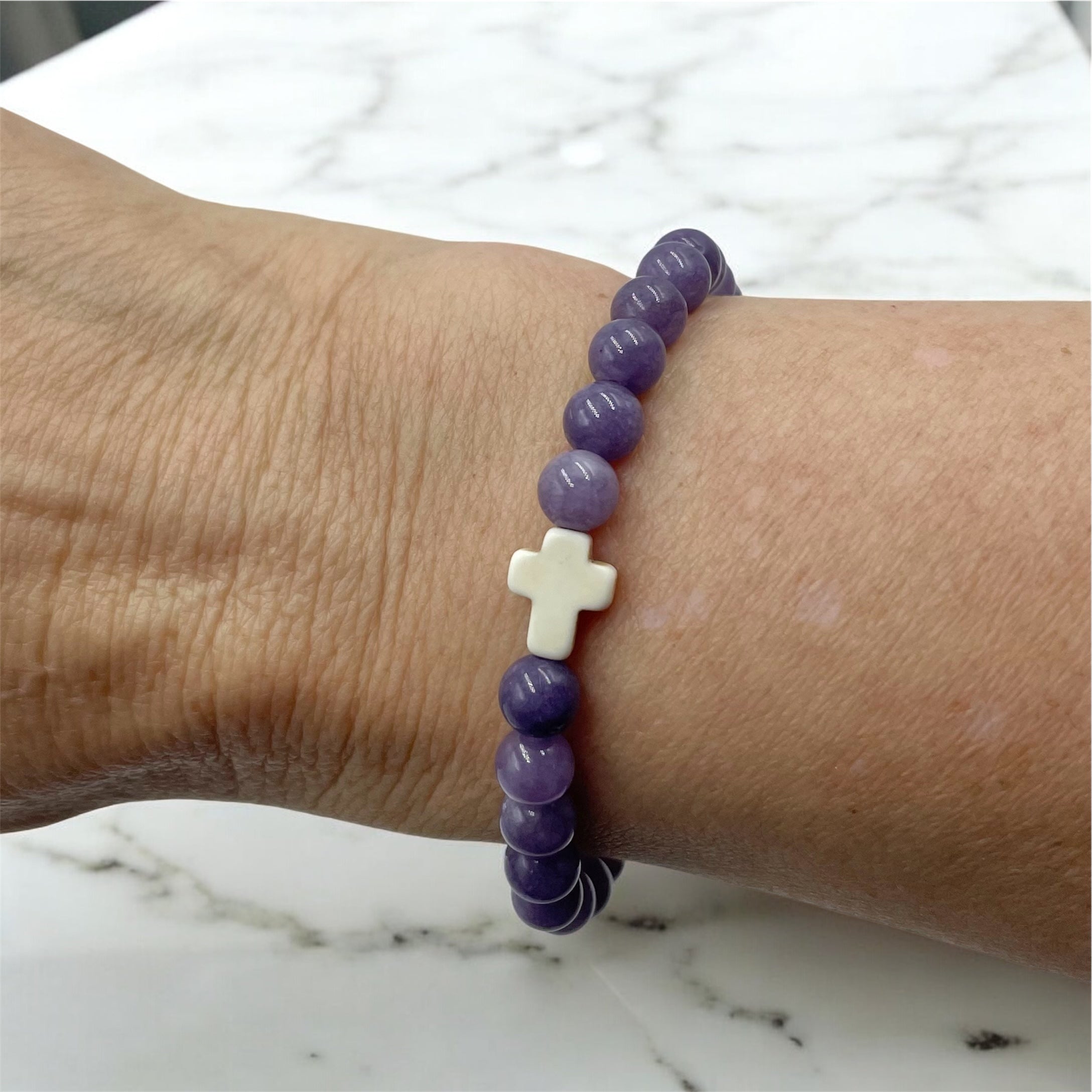 Purple Jade Cross Bracelet