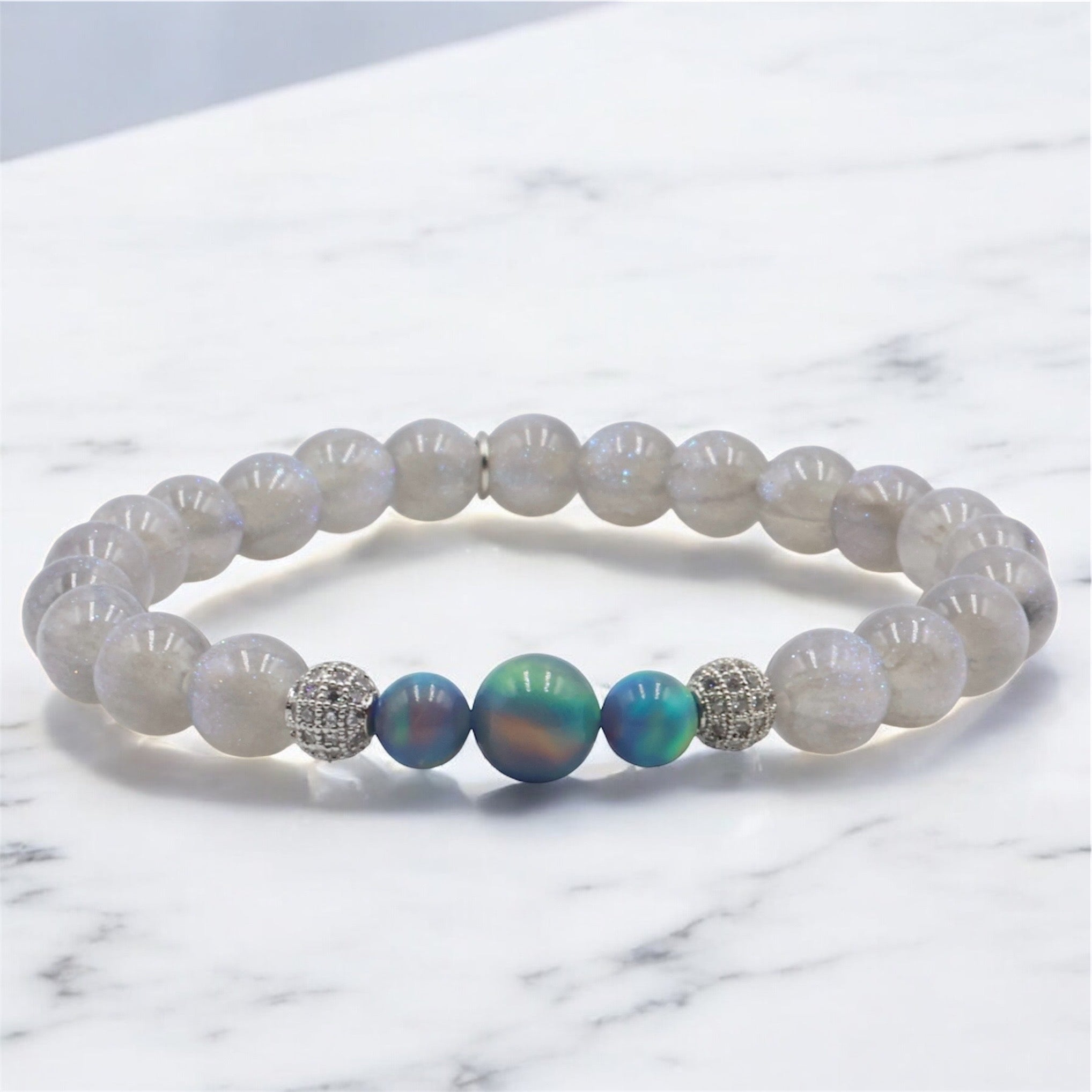 Silver Shine with Blue Aura Opals