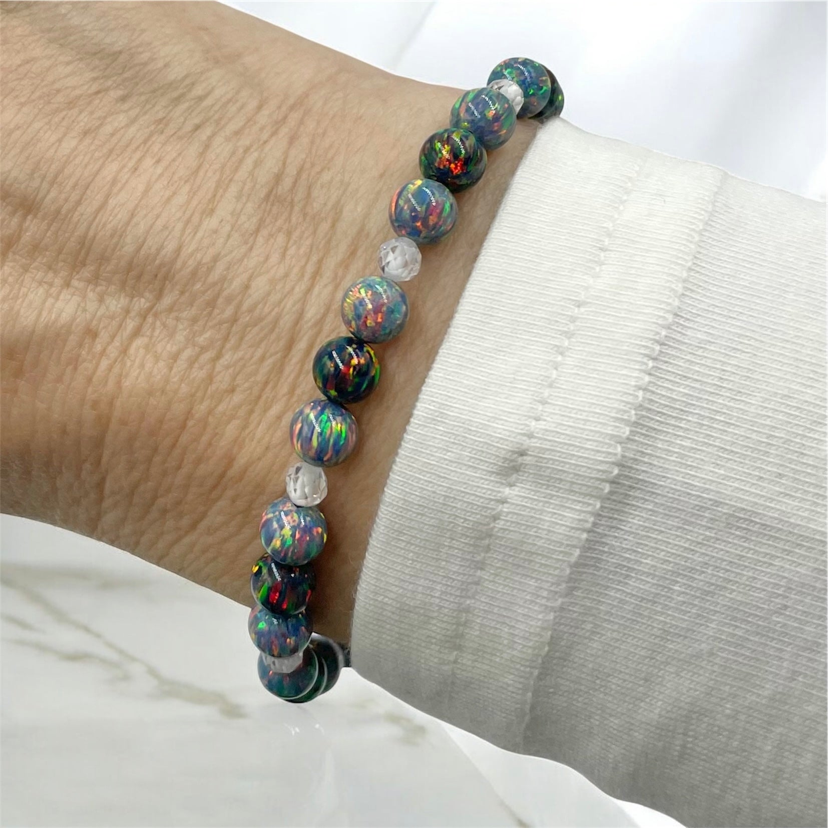 Opal Line Zircon Bracelet ~ Midnight Rainbow/Blue Graphite