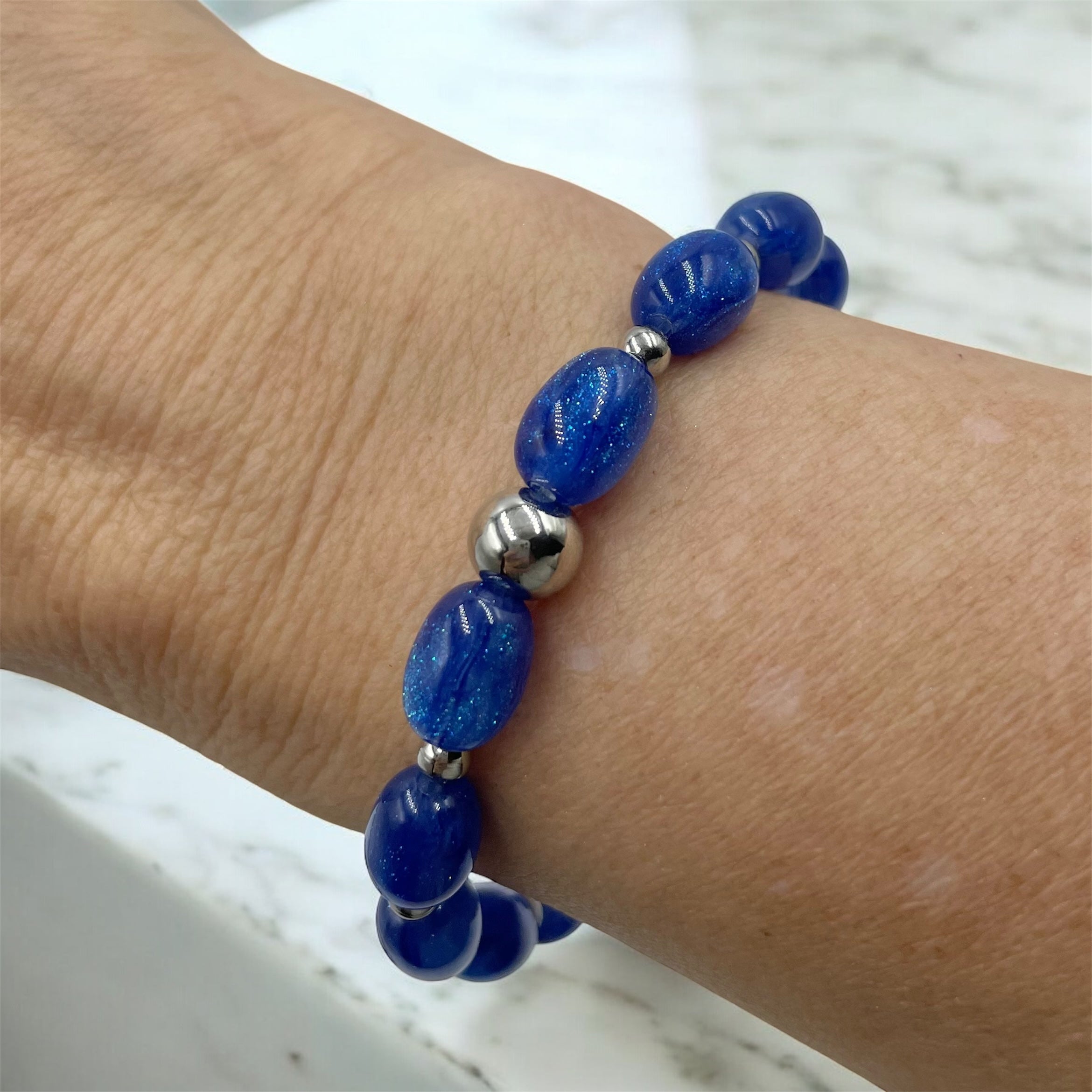 Sparkling Night Sky Oval Bracelet ~ Starlight Blue