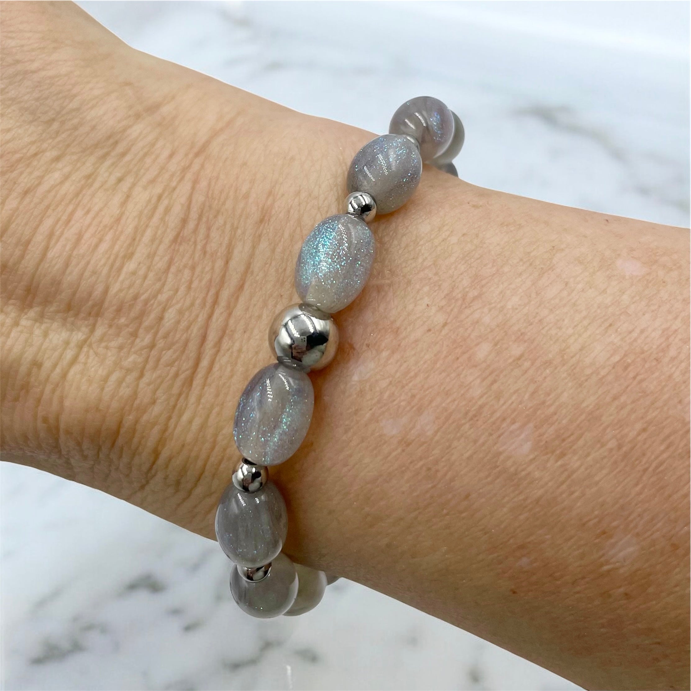 Sparkling Night Sky Oval Bracelet ~ Silver Shine
