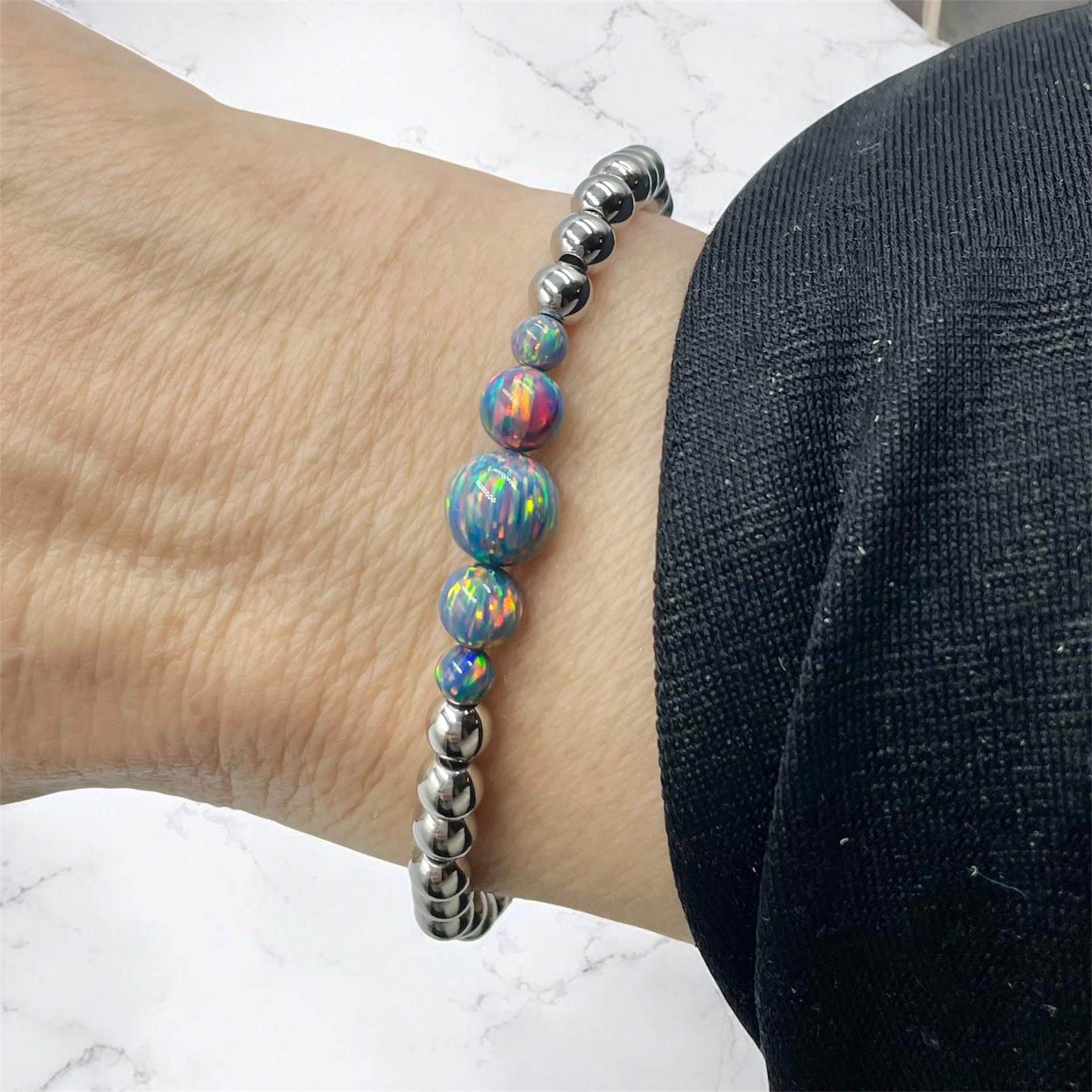 Opal Cascade Bracelet ~ Blue Graphite