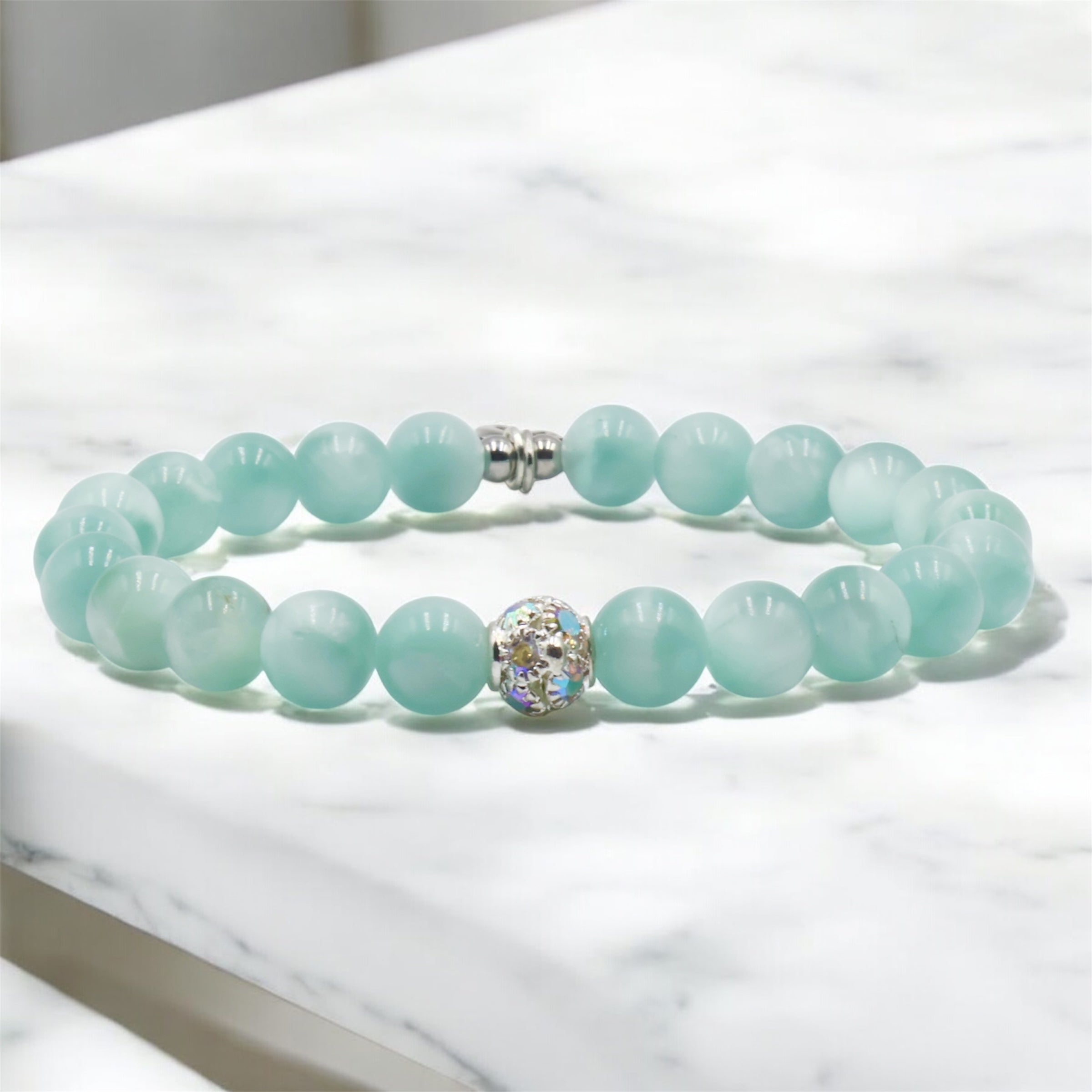 Chatoyant Green Moonstone with Angel Charm