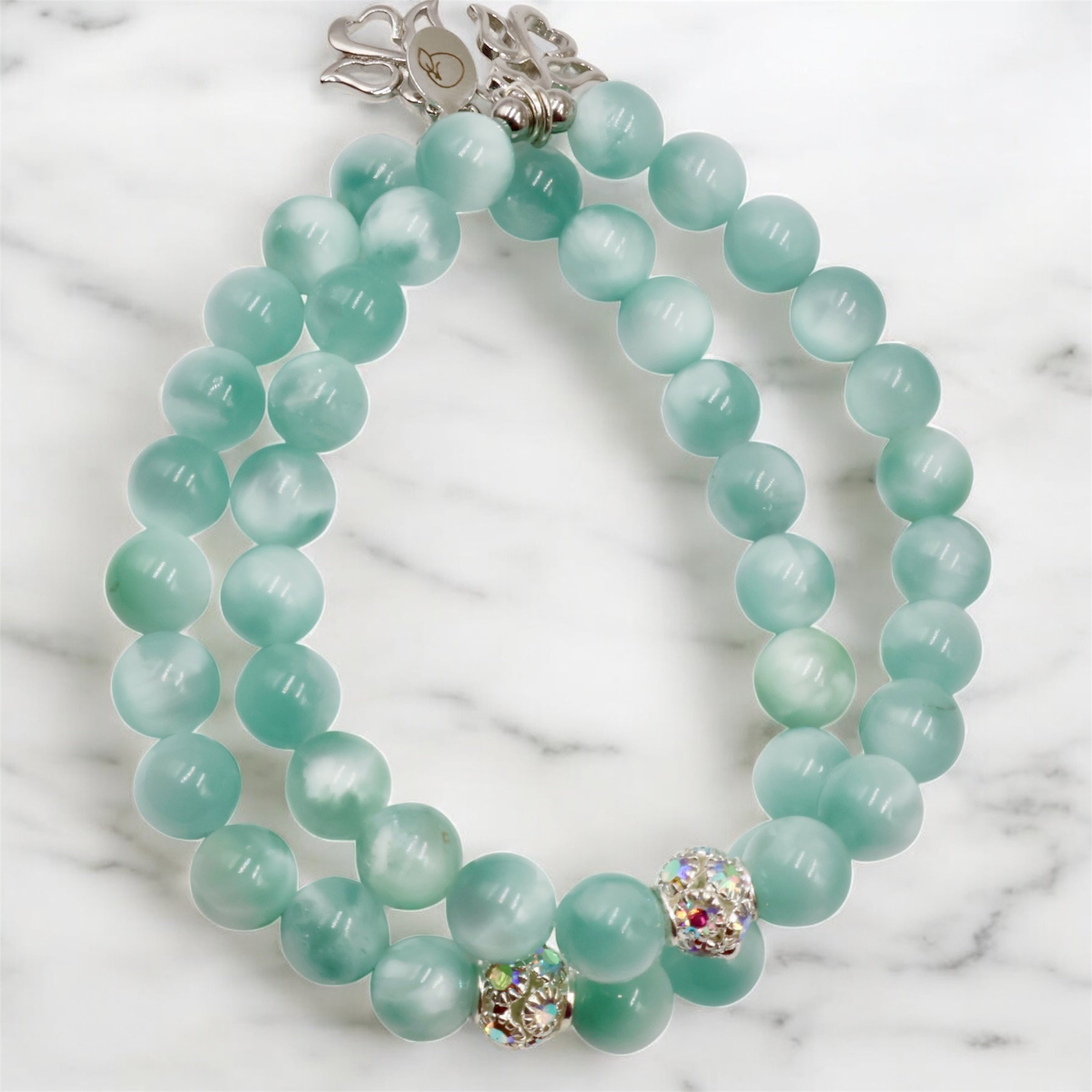 Chatoyant Green Moonstone with Angel Charm