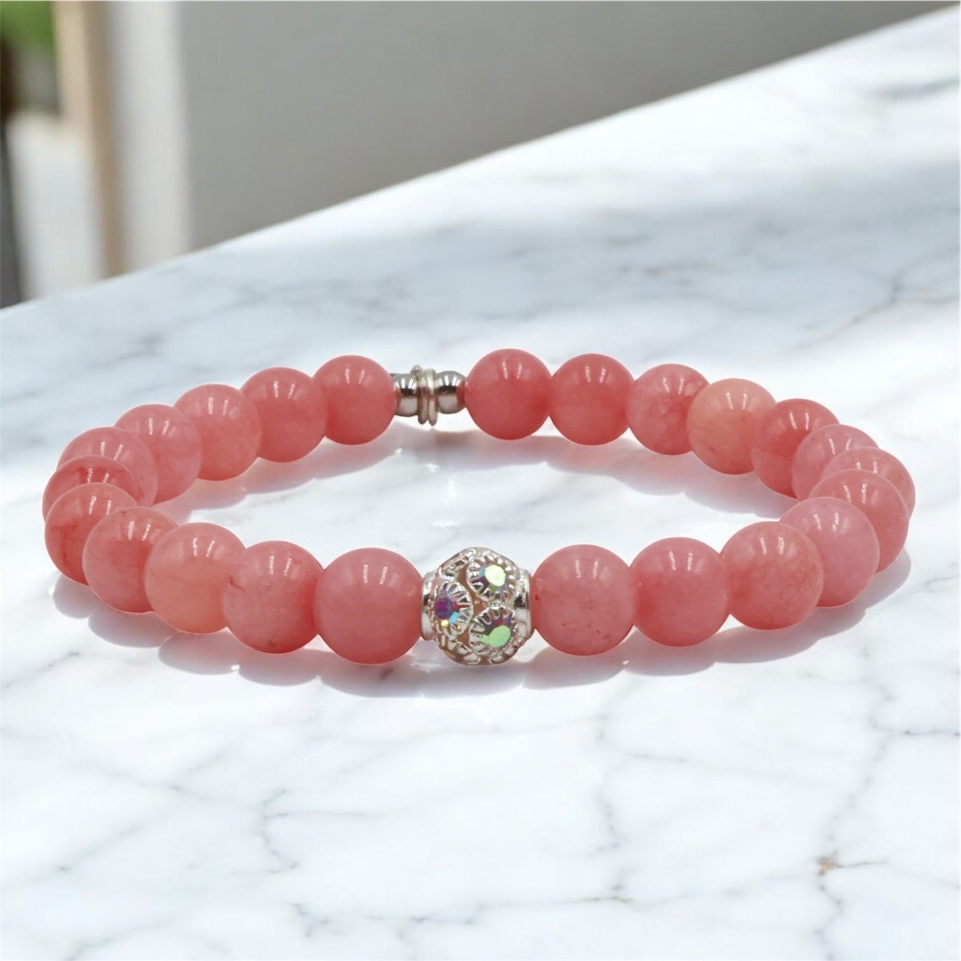 Pink Jade with Angel Charm