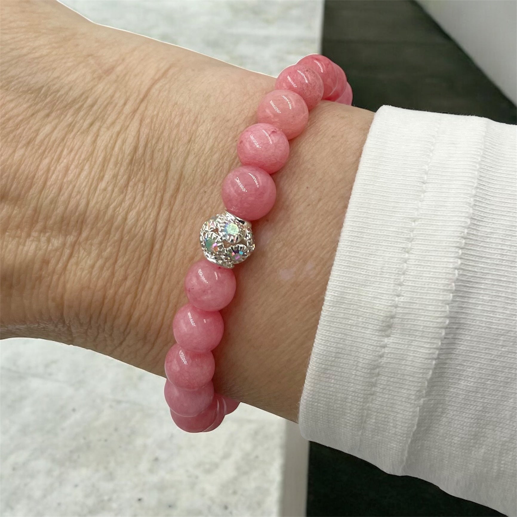 Pink Jade with Angel Charm