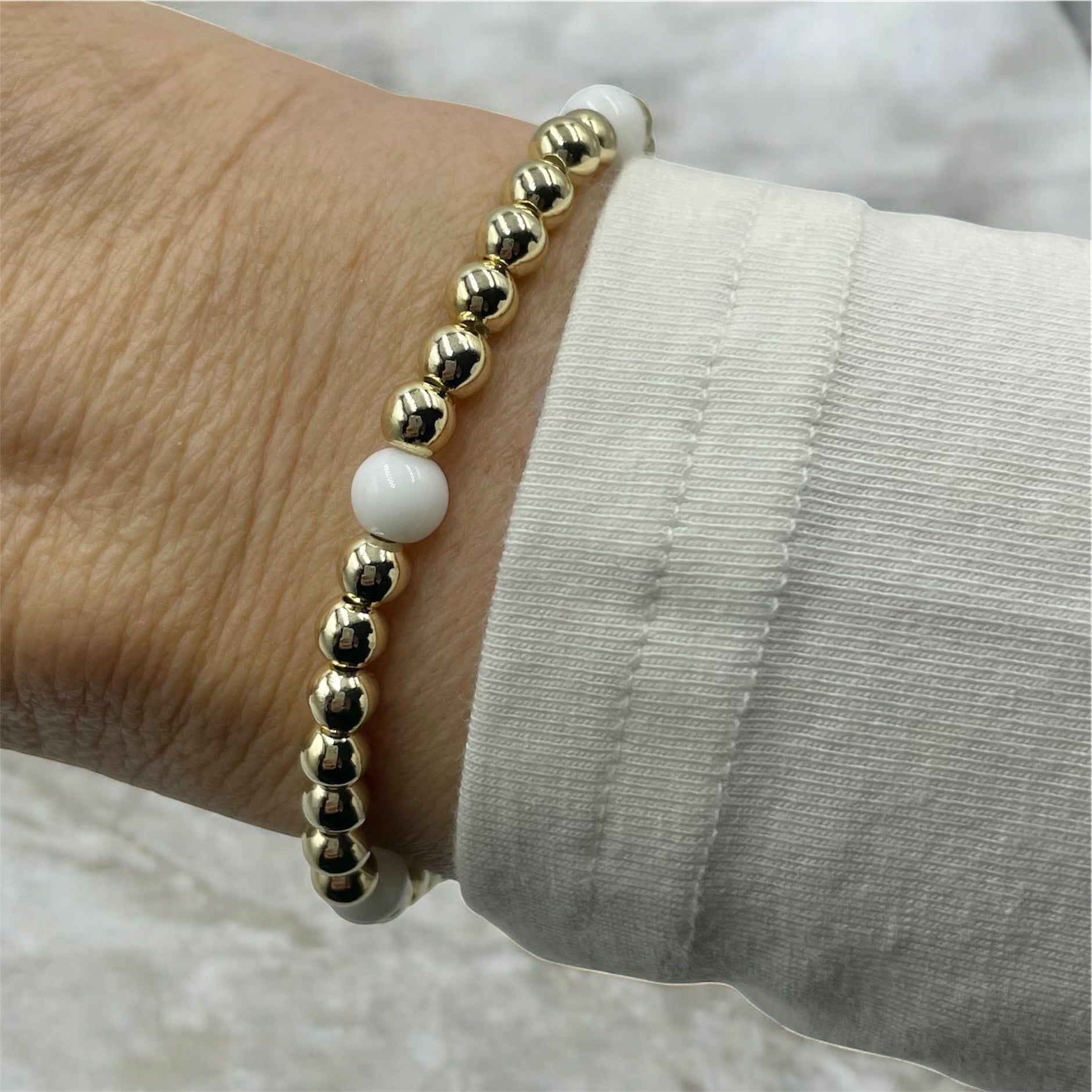 14K Gold Filled & Gemstone Satellite Bracelet ~ White Onyx