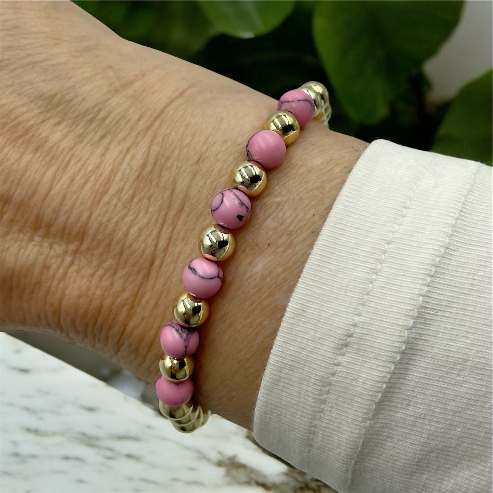 14K Gold Filled & Gemstone Bracelet ~ Pink Howlite