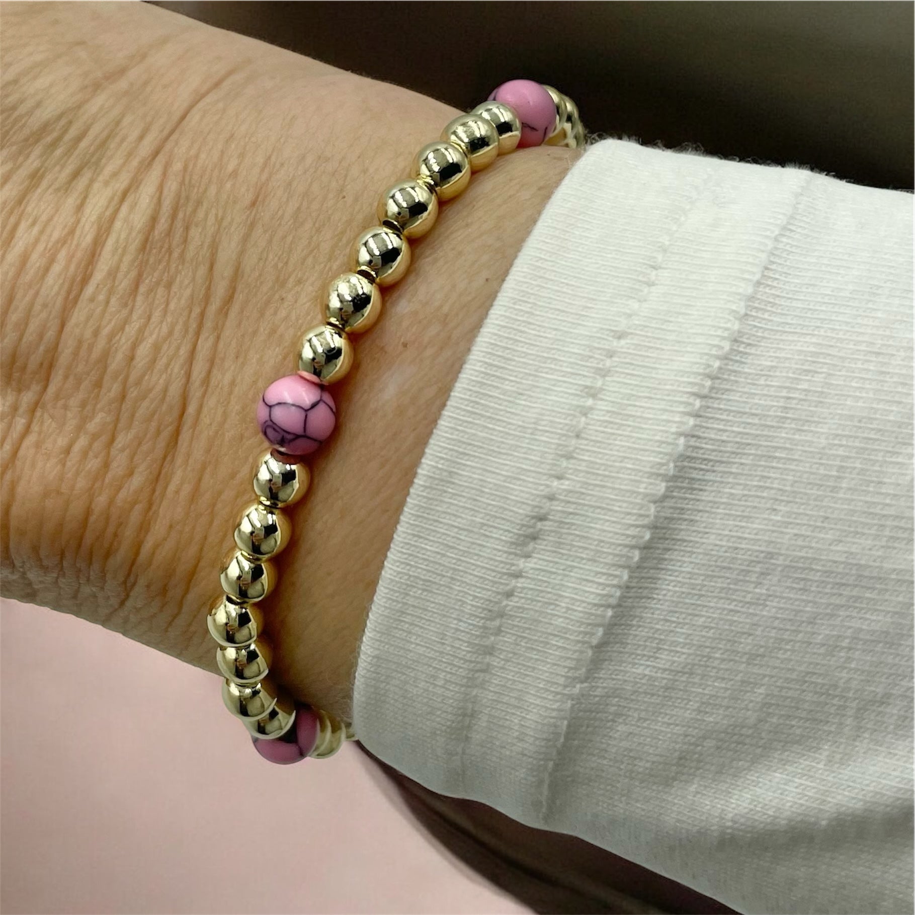 14K Gold Filled & Gemstone Satellite Bracelet ~ Pink Howlite