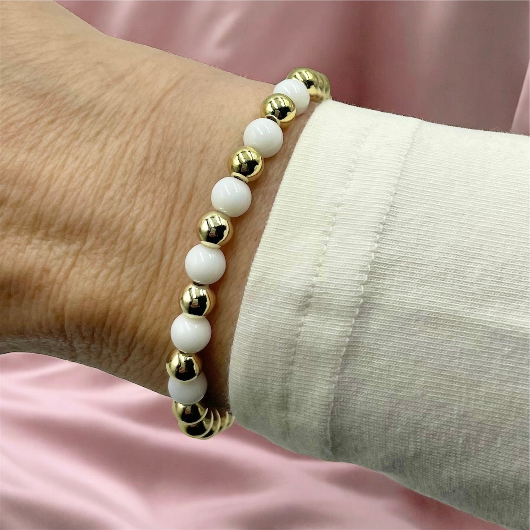 14K Gold Filled & Gemstone Bracelet ~ White Onyx